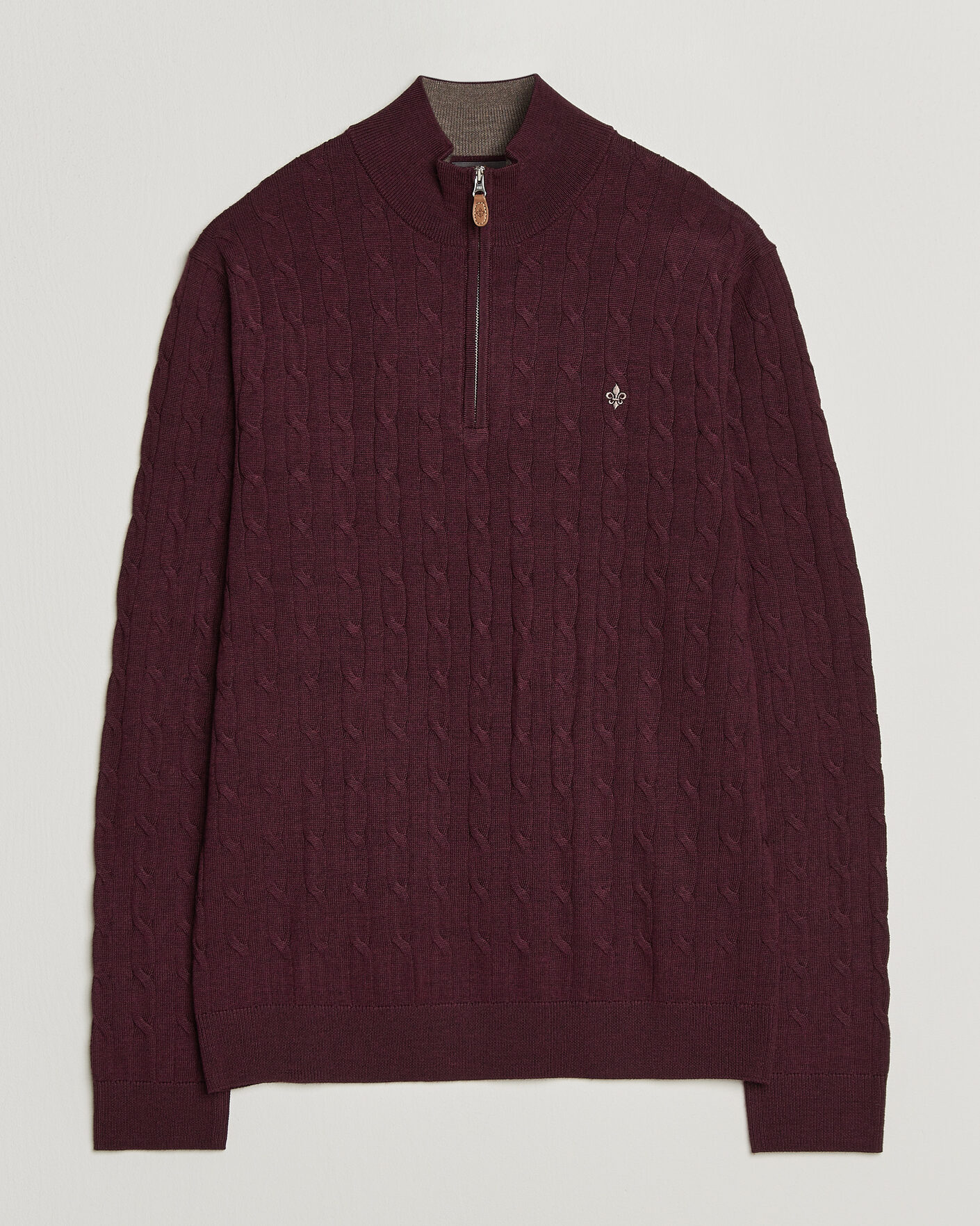 Herre | Trøjer | Morris | Merino Cable Half Zip Wine Red