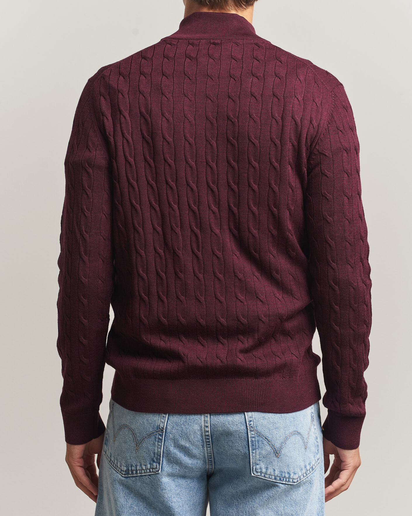 Herre | Trøjer | Morris | Merino Cable Half Zip Wine Red