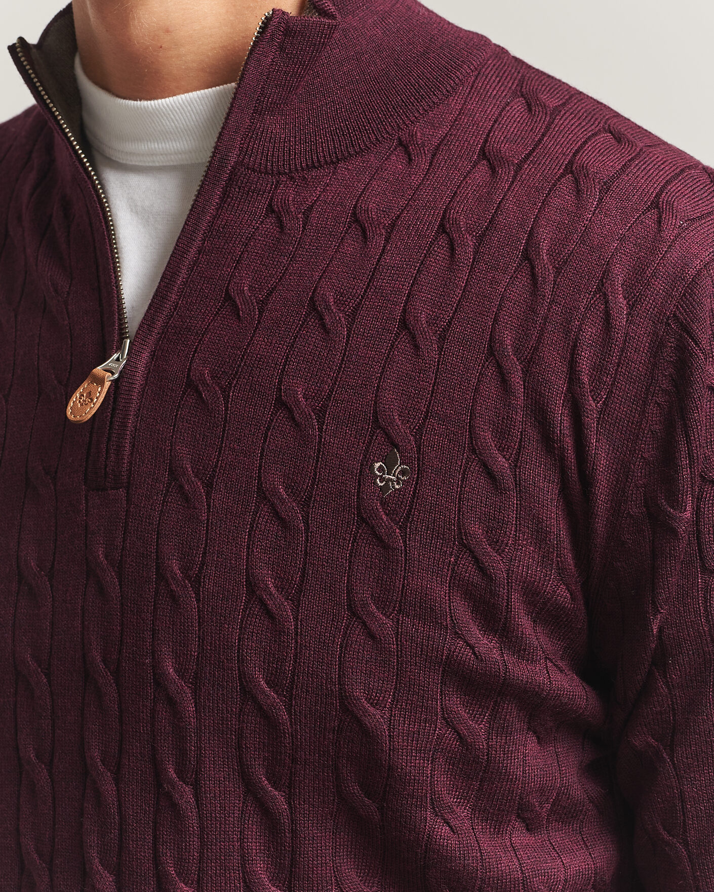 Herre | Trøjer | Morris | Merino Cable Half Zip Wine Red
