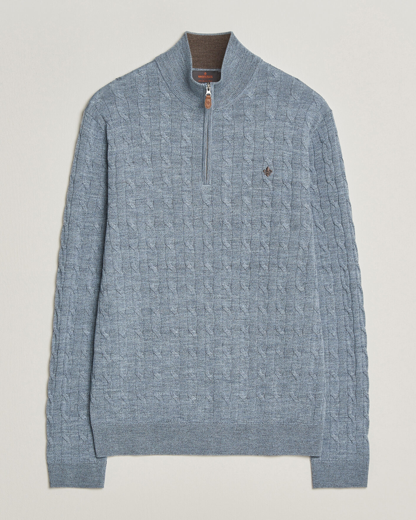 Herre | Trøjer | Morris | Merino Cable Half Zip Light Blue