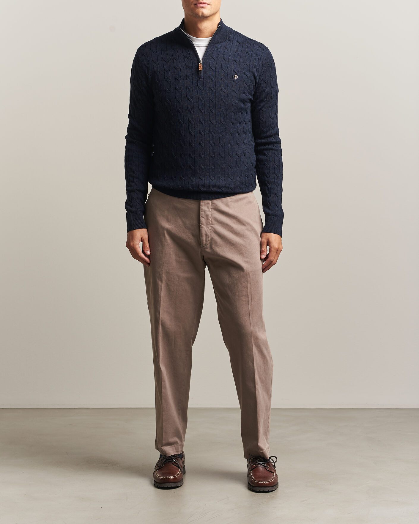 Herre | Trøjer | Morris | Merino Cable Half Zip Navy