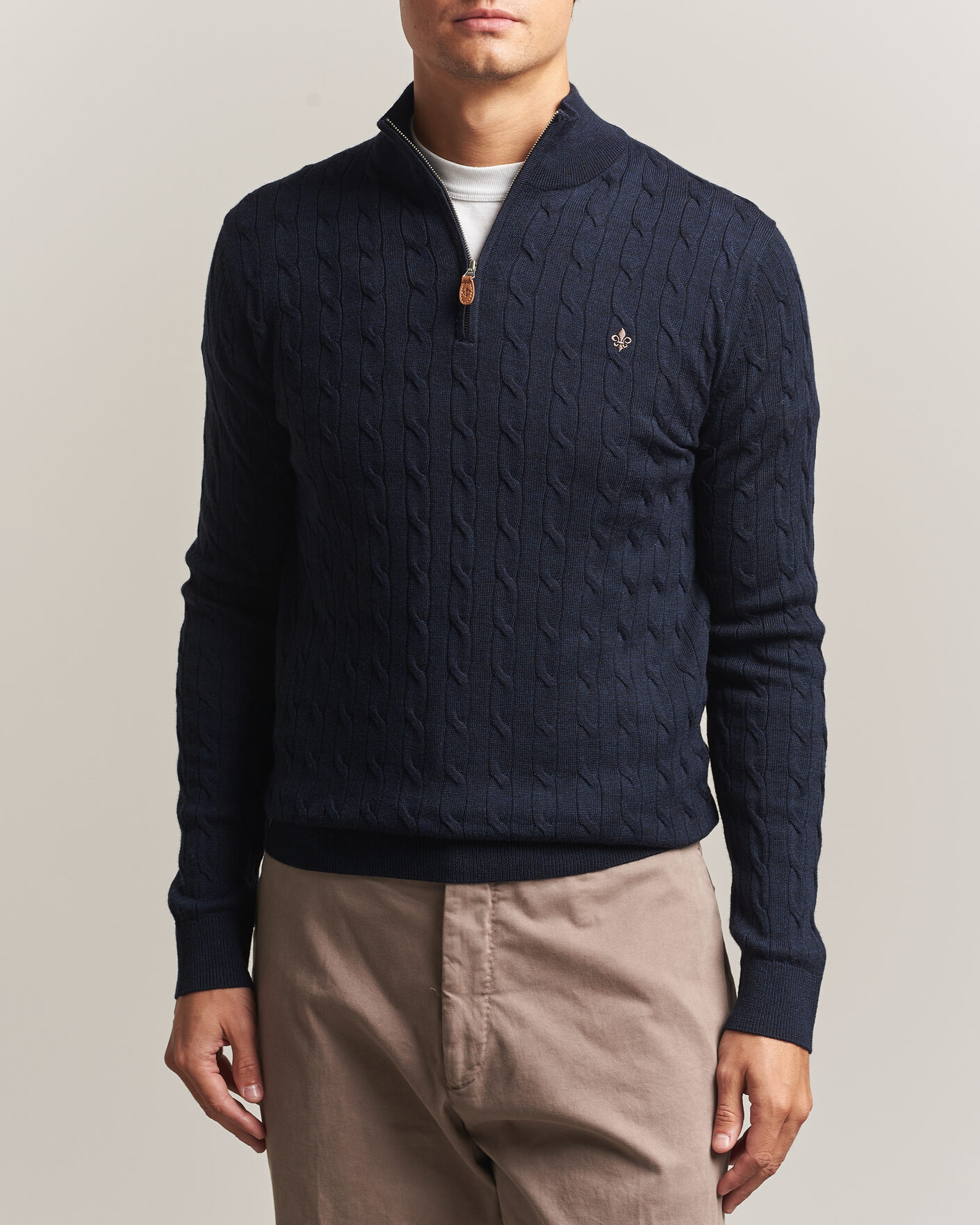 Herre | Trøjer | Morris | Merino Cable Half Zip Navy