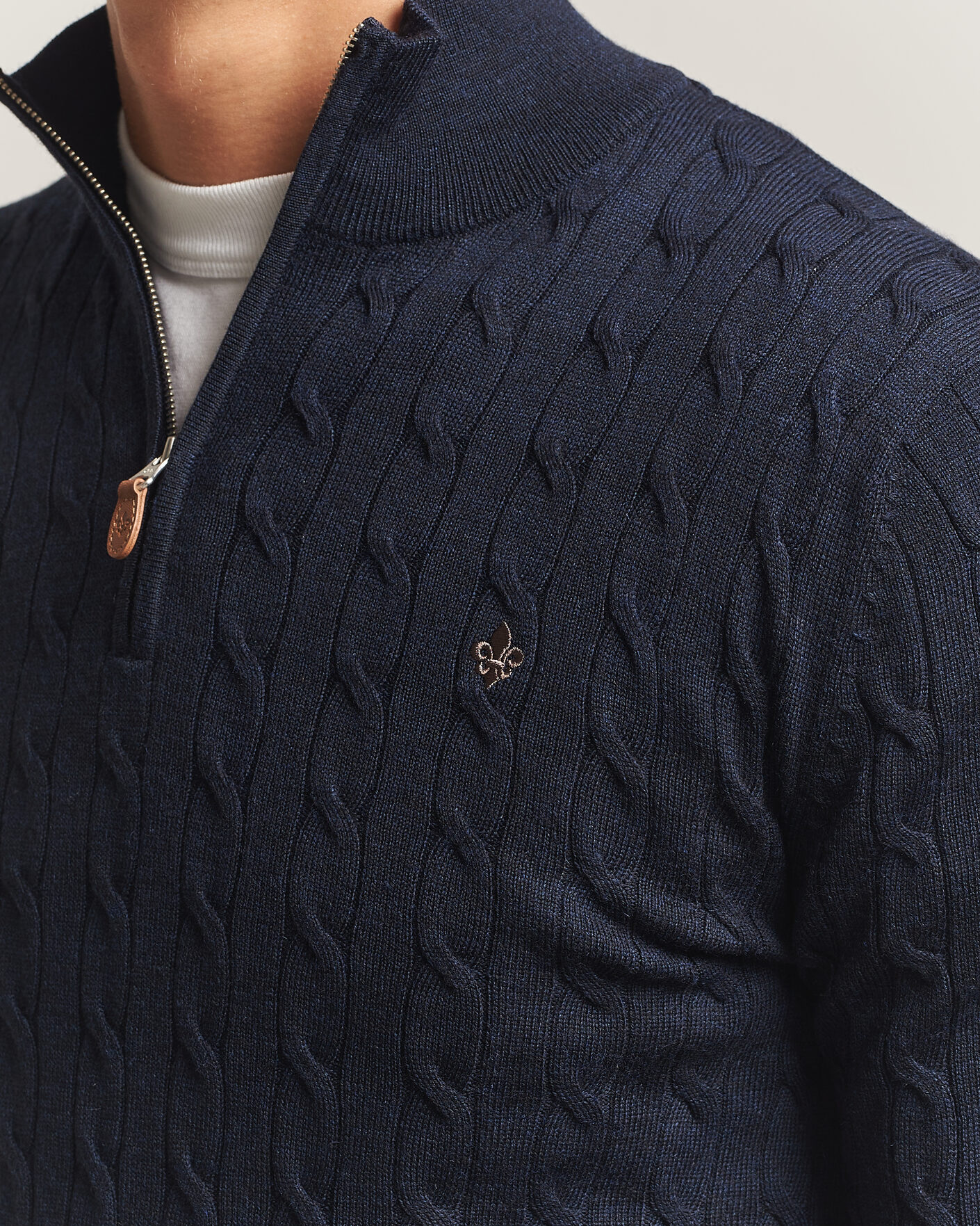 Herre | Trøjer | Morris | Merino Cable Half Zip Navy