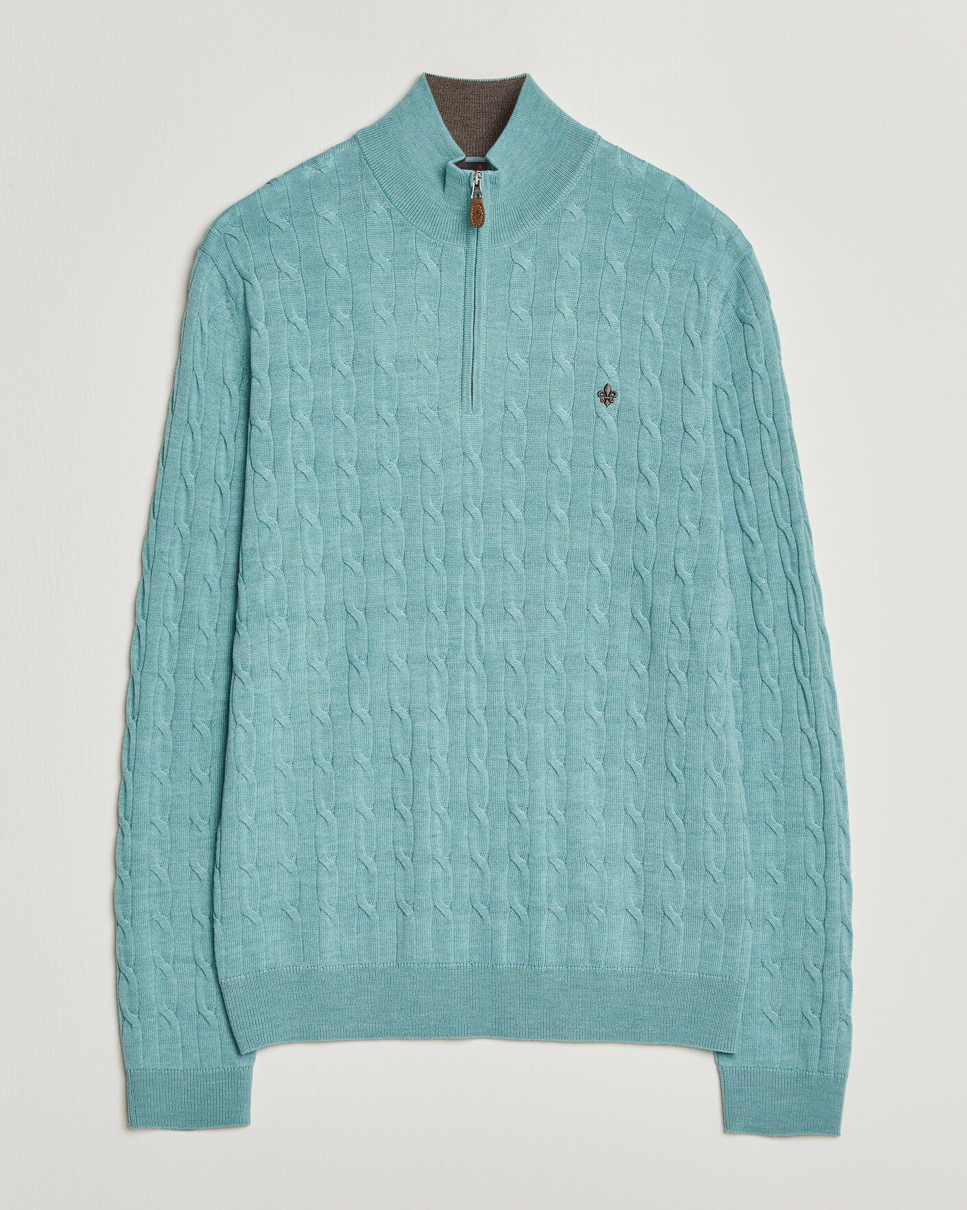 Herre | Trøjer | Morris | Merino Cable Half Zip Ocean Blue
