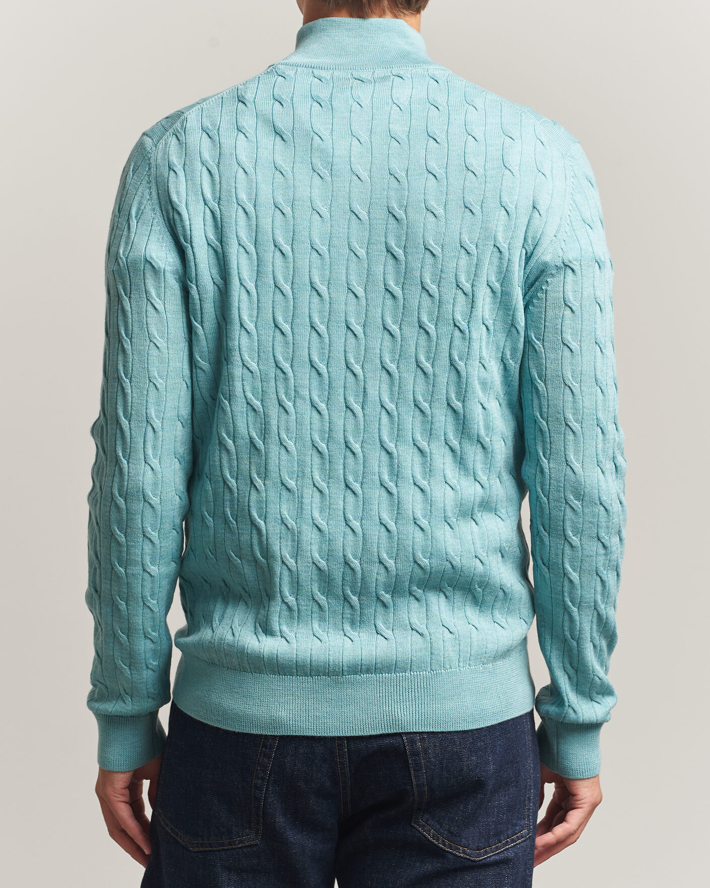 Herre | Trøjer | Morris | Merino Cable Half Zip Ocean Blue
