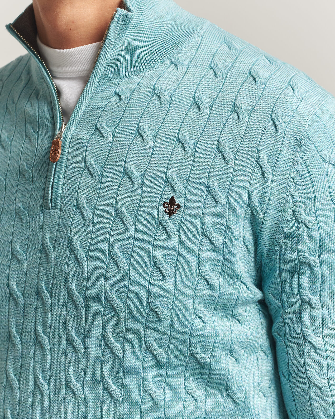 Herre | Trøjer | Morris | Merino Cable Half Zip Ocean Blue