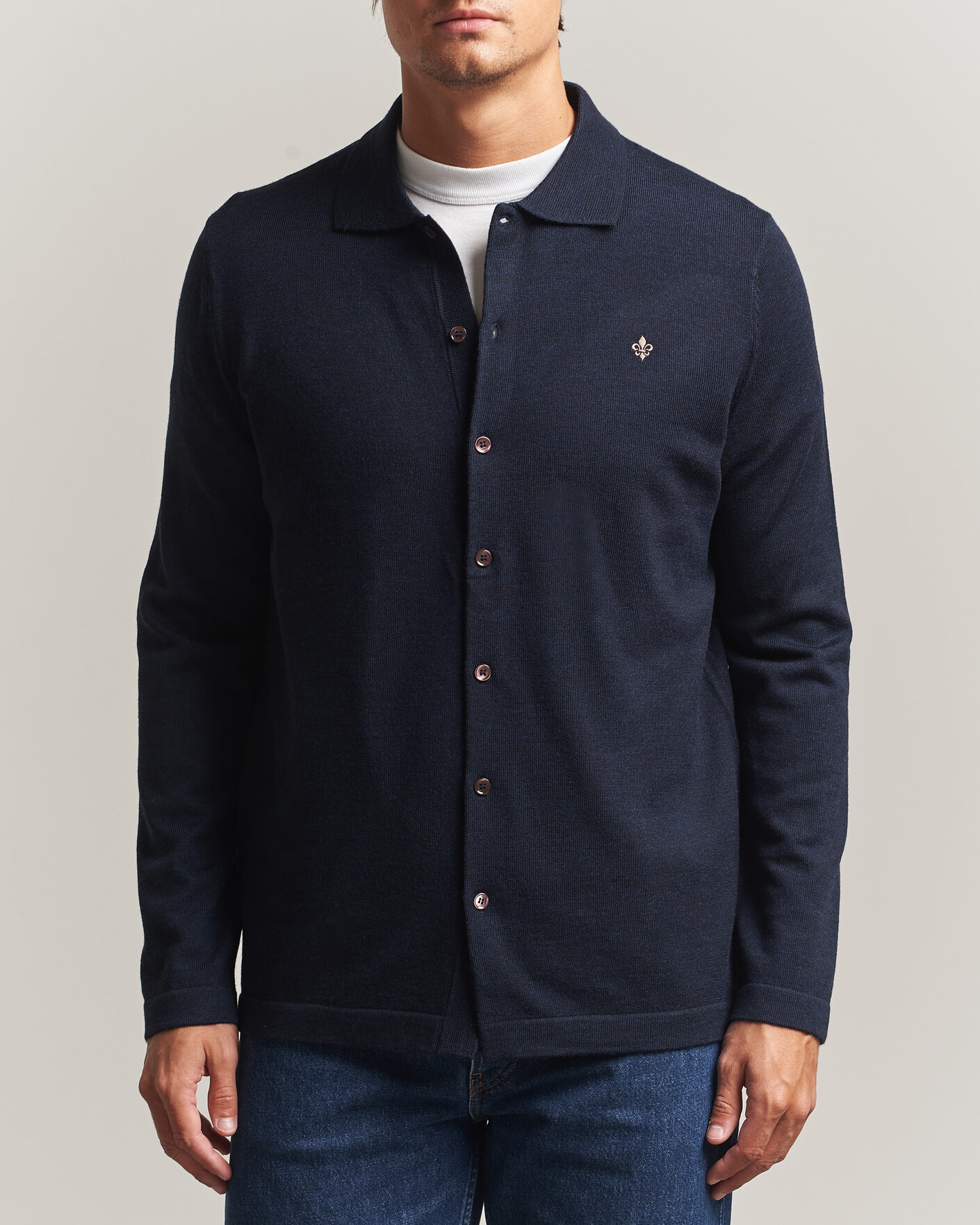 Herre | Skjorter | Morris | Merino Shirt Cardigan Navy