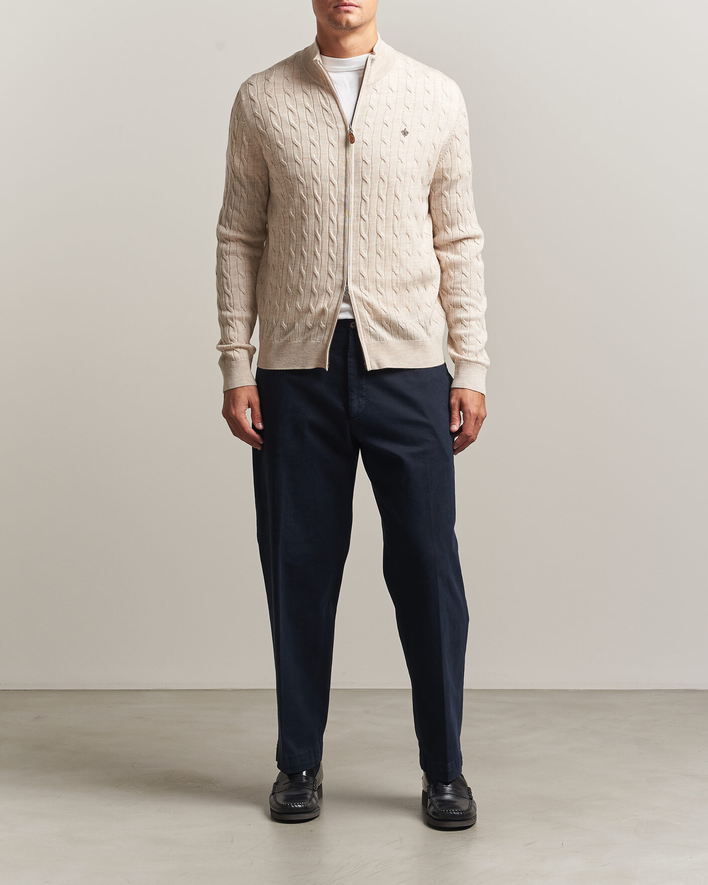 Herre | Trøjer | Morris | Merino Cable Zip Cardigan Off White