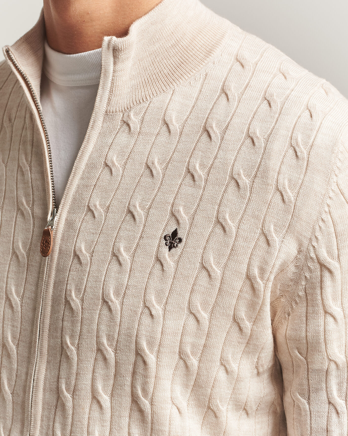 Herre | Trøjer | Morris | Merino Cable Zip Cardigan Off White