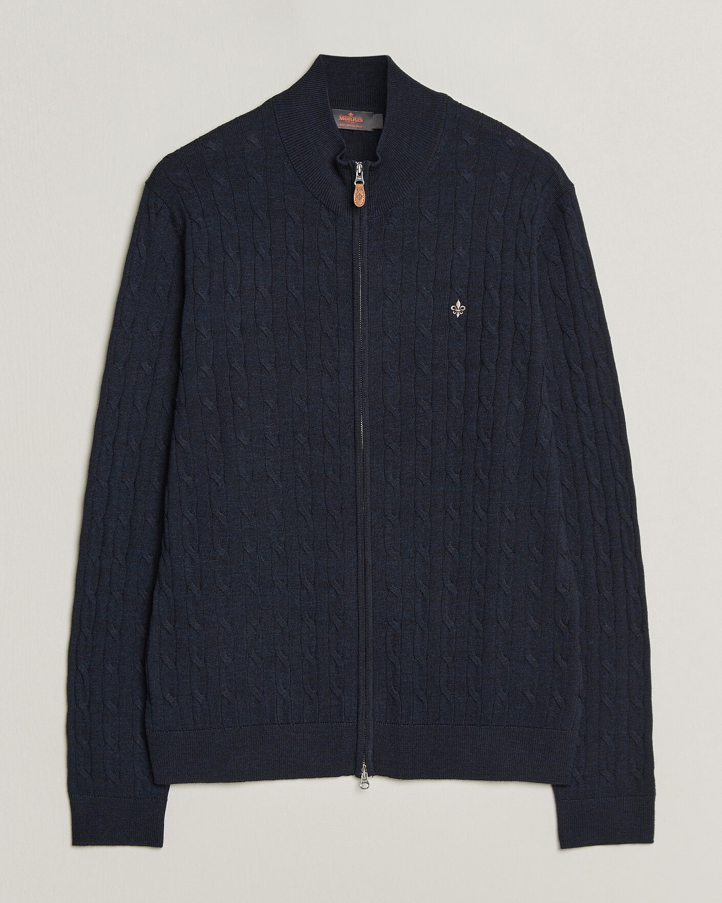 Herre | Trøjer | Morris | Merino Cable Zip Cardigan Navy