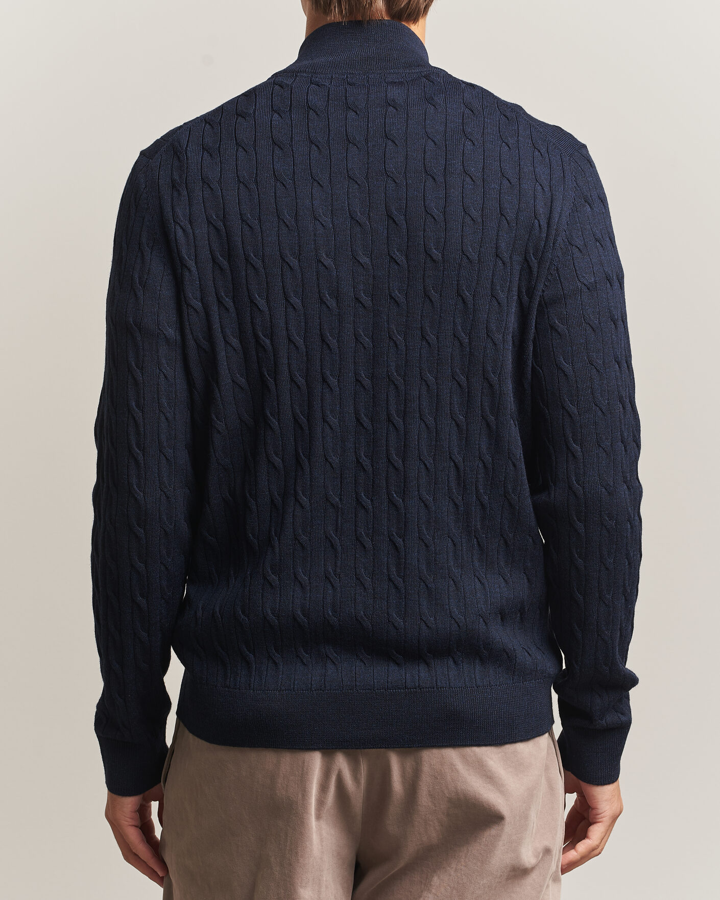 Herre | Trøjer | Morris | Merino Cable Zip Cardigan Navy