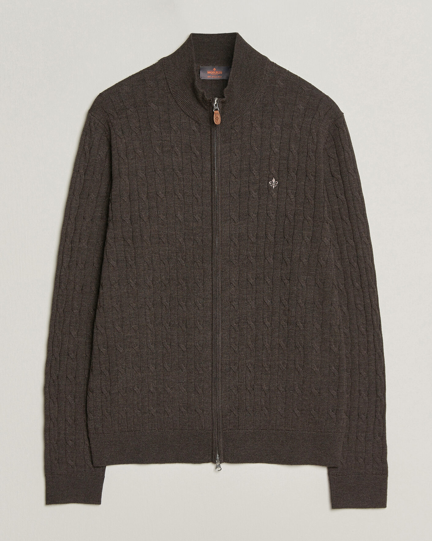 Herre | Trøjer | Morris | Merino Cable Zip Cardigan Brown