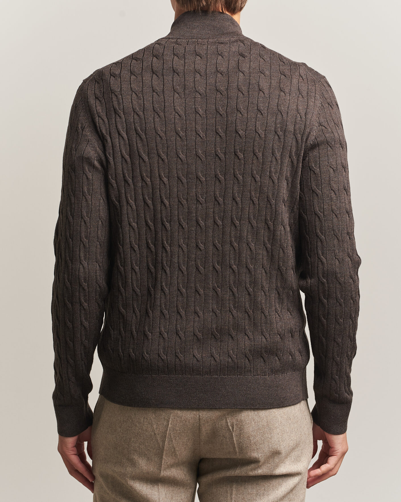 Herre | Trøjer | Morris | Merino Cable Zip Cardigan Brown