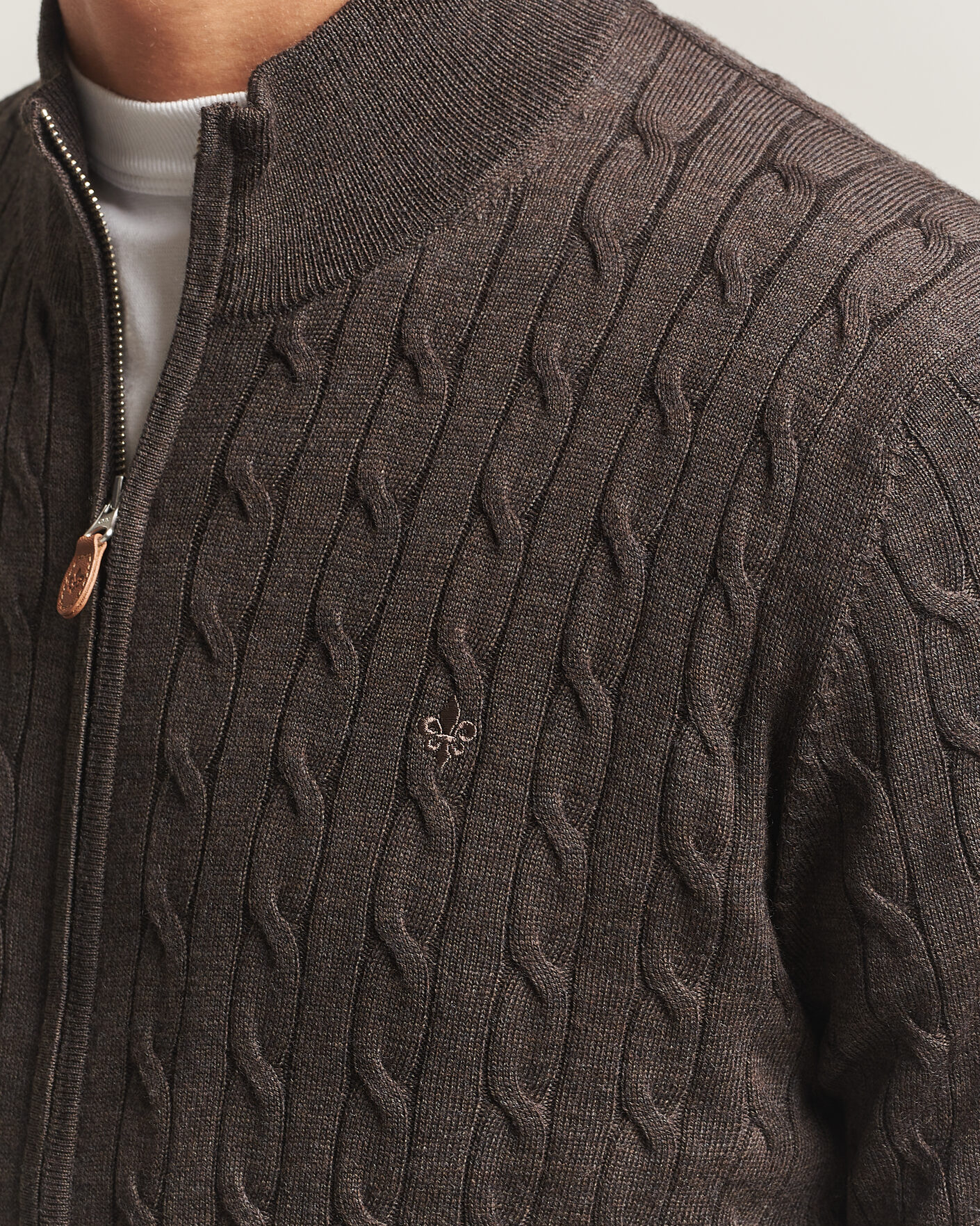 Herre | Trøjer | Morris | Merino Cable Zip Cardigan Brown