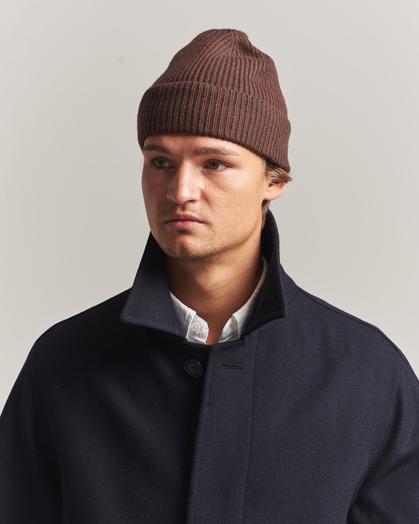 Herre | Huer | Amanda Christensen | Rib Knitted Merino Wool Cap Brown