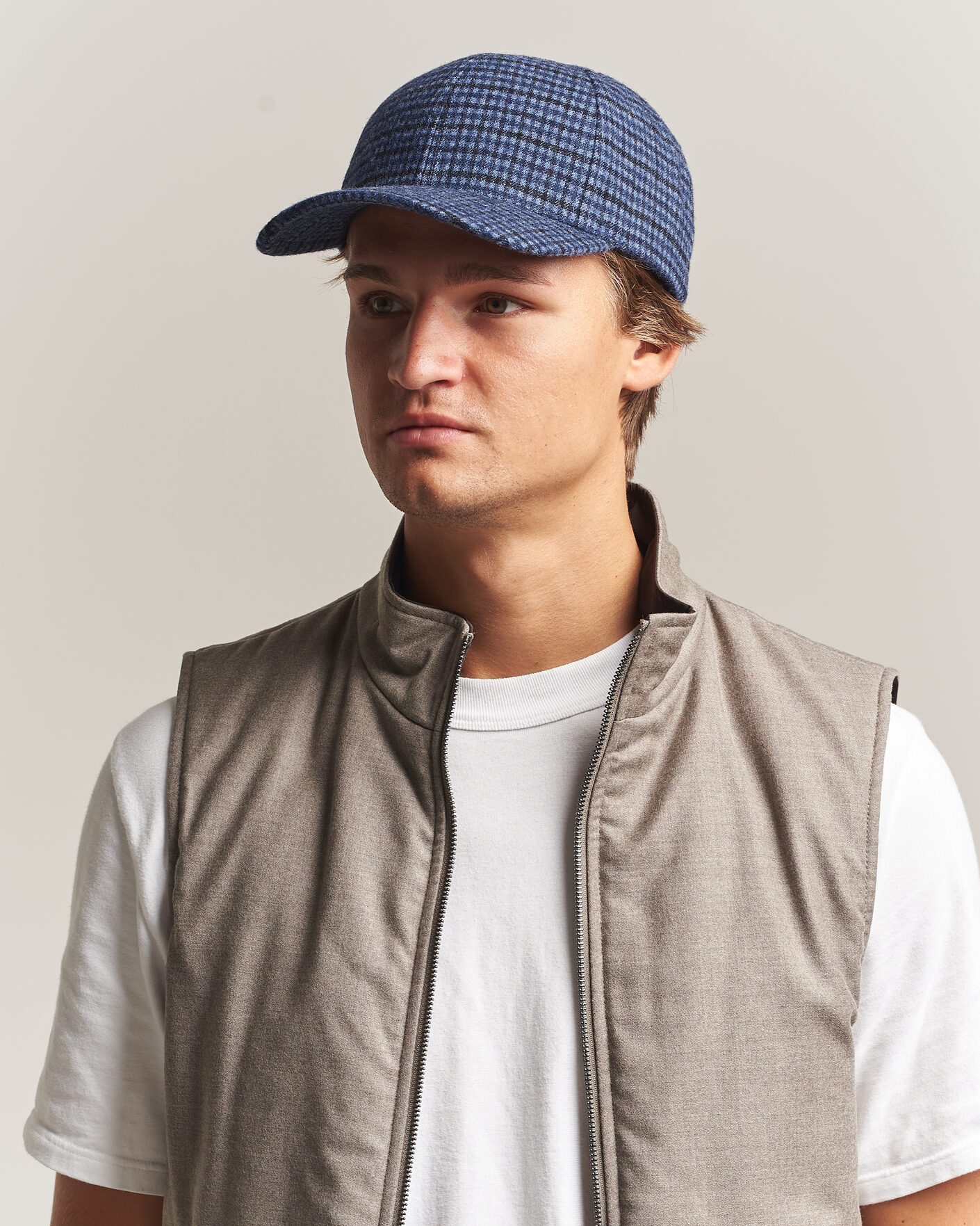 Herre | Hatte & kasketter | Varsity Headwear | Mohair Wool Checked Baseball Cap Navy