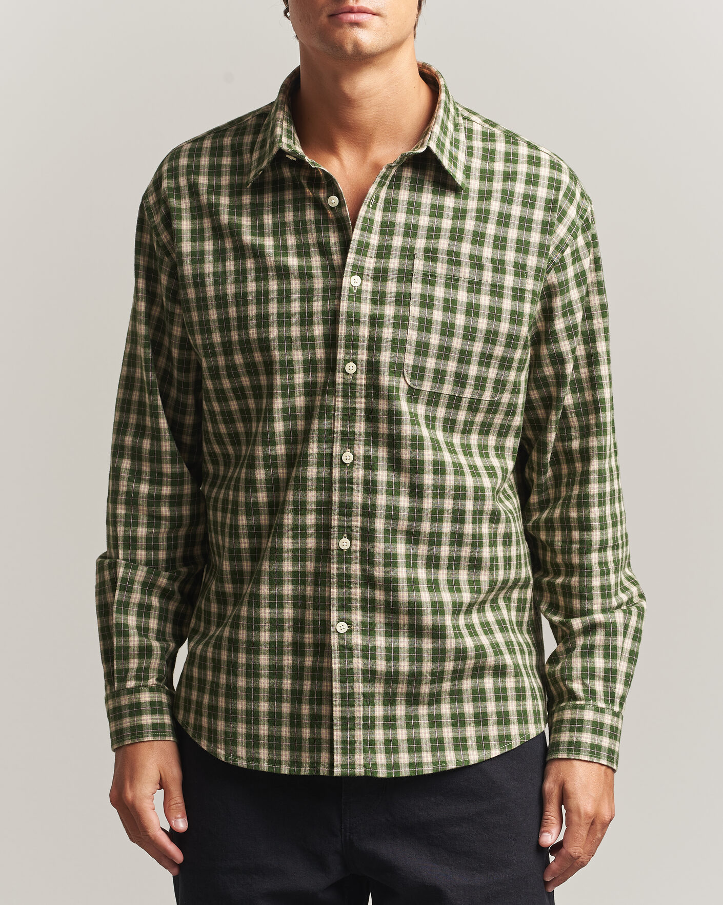 Herre | Skjorter | NN07 | Deon Flannel Shirt Eden Green Check