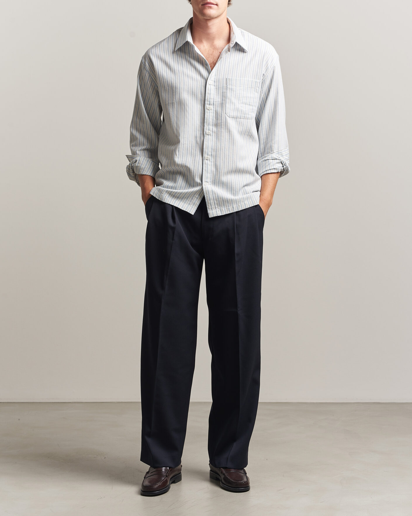 Herre | Skjorter | NN07 | Deon Brushed Cotton Striped Shirt Blue