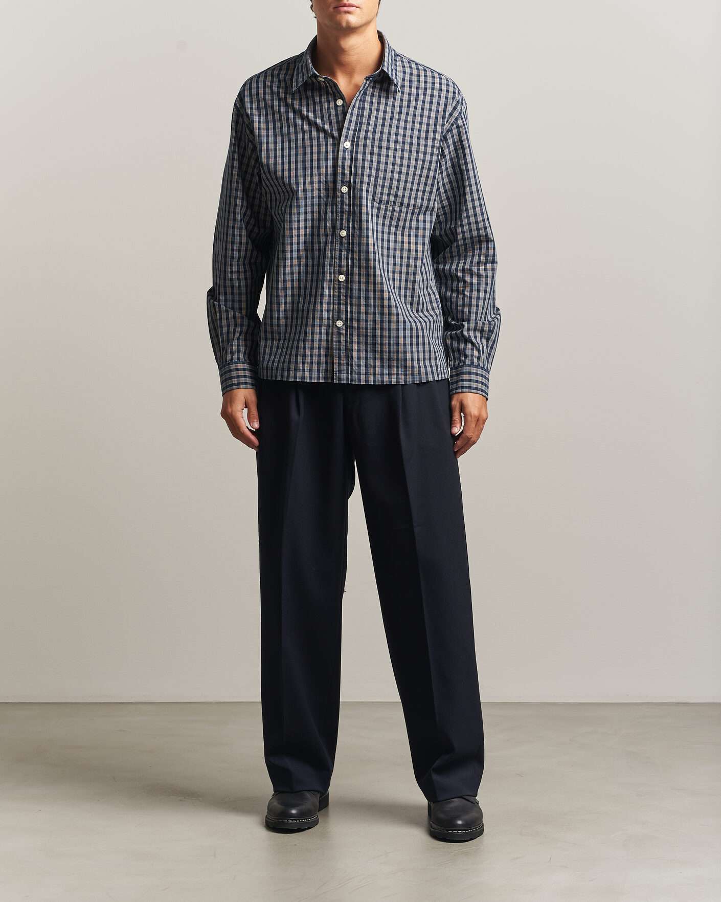 Herre | Skjorter | NN07 | Deon Brushed Cotton Checked Shirt Navy Blue