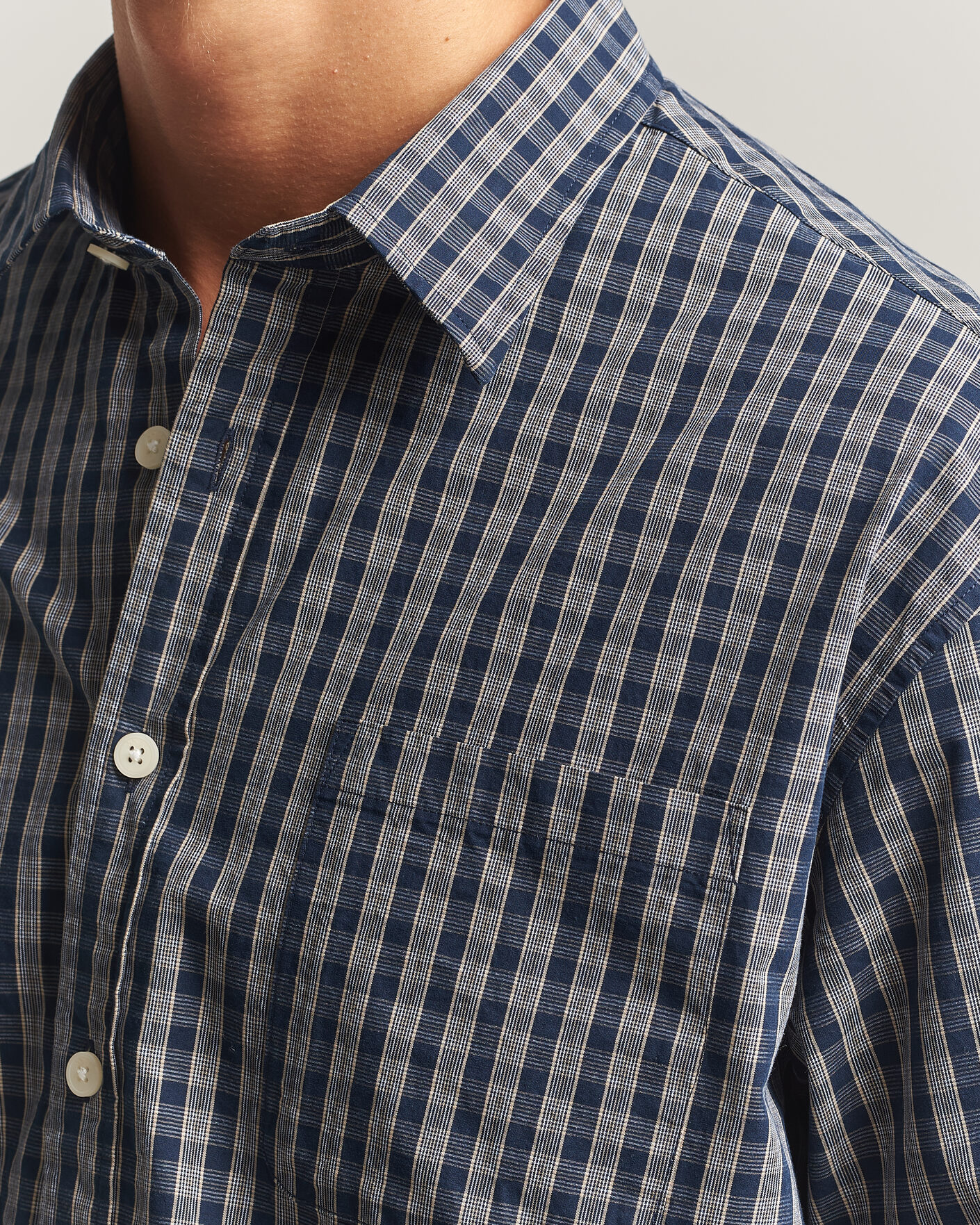 Herre | Skjorter | NN07 | Deon Brushed Cotton Checked Shirt Navy Blue