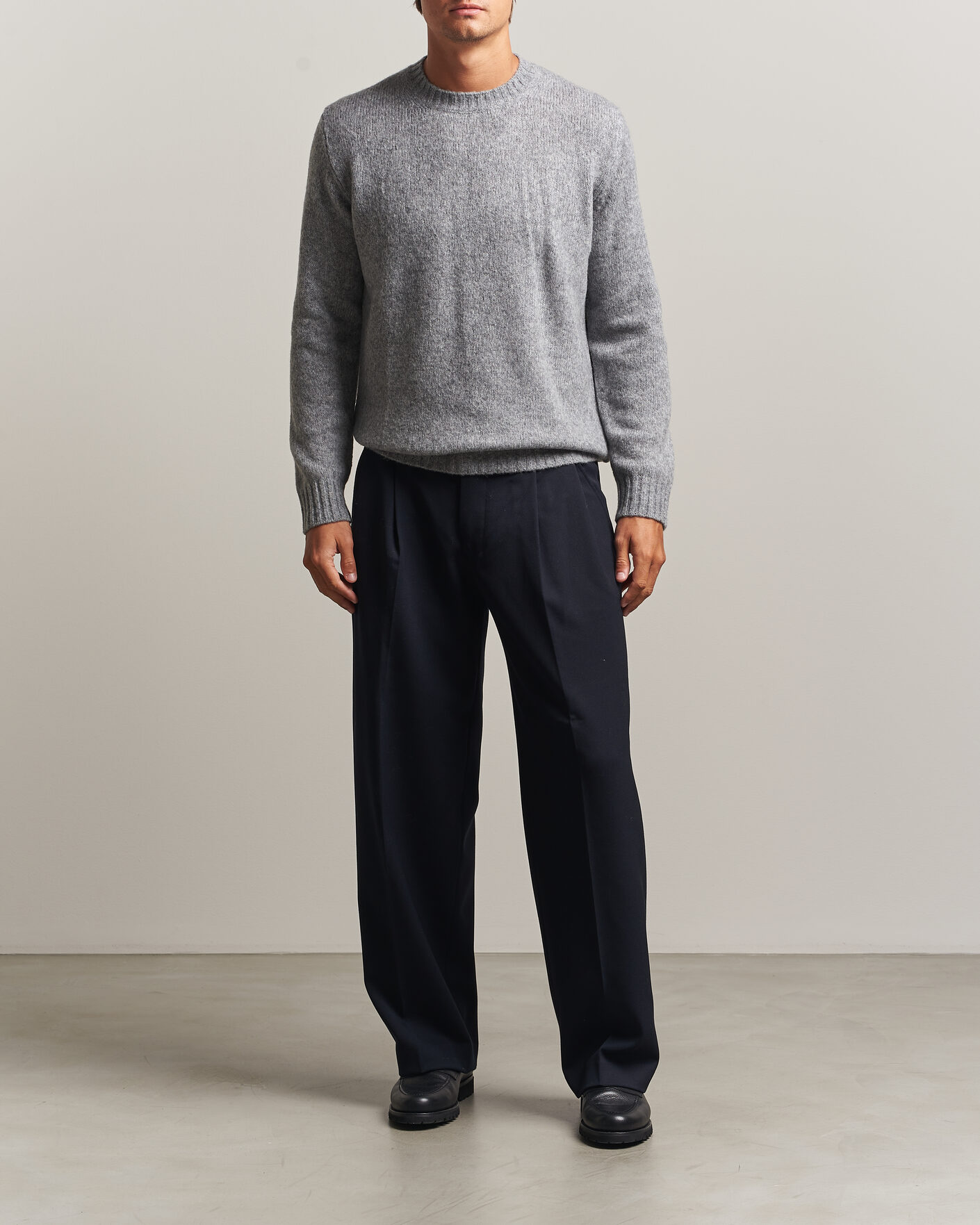 Herre | Trøjer | NN07 | Lee Wool Knitted Sweater Grey Melange