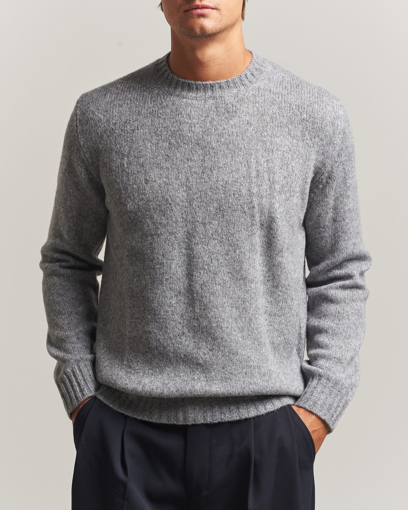 Herre | Trøjer | NN07 | Lee Wool Knitted Sweater Grey Melange