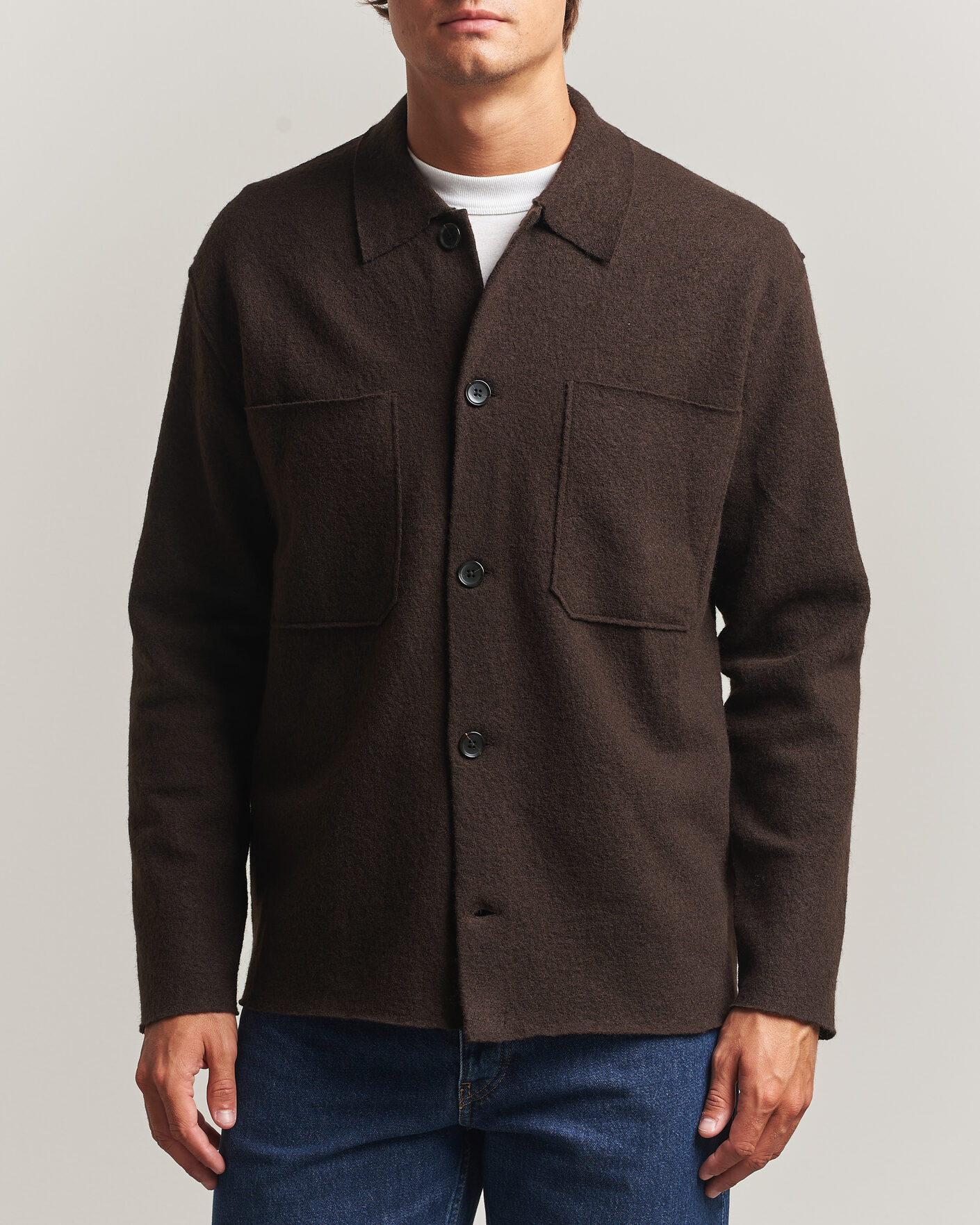 Herre | Trøjer | NN07 | Jonas Boiled Wool Cardigan Deep Truffle