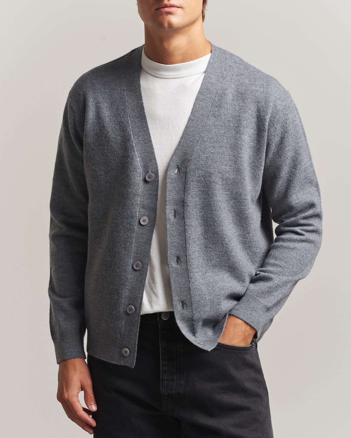 Herre | Trøjer | NN07 | Jasper Wool Knitted Cardigan Grey Melange