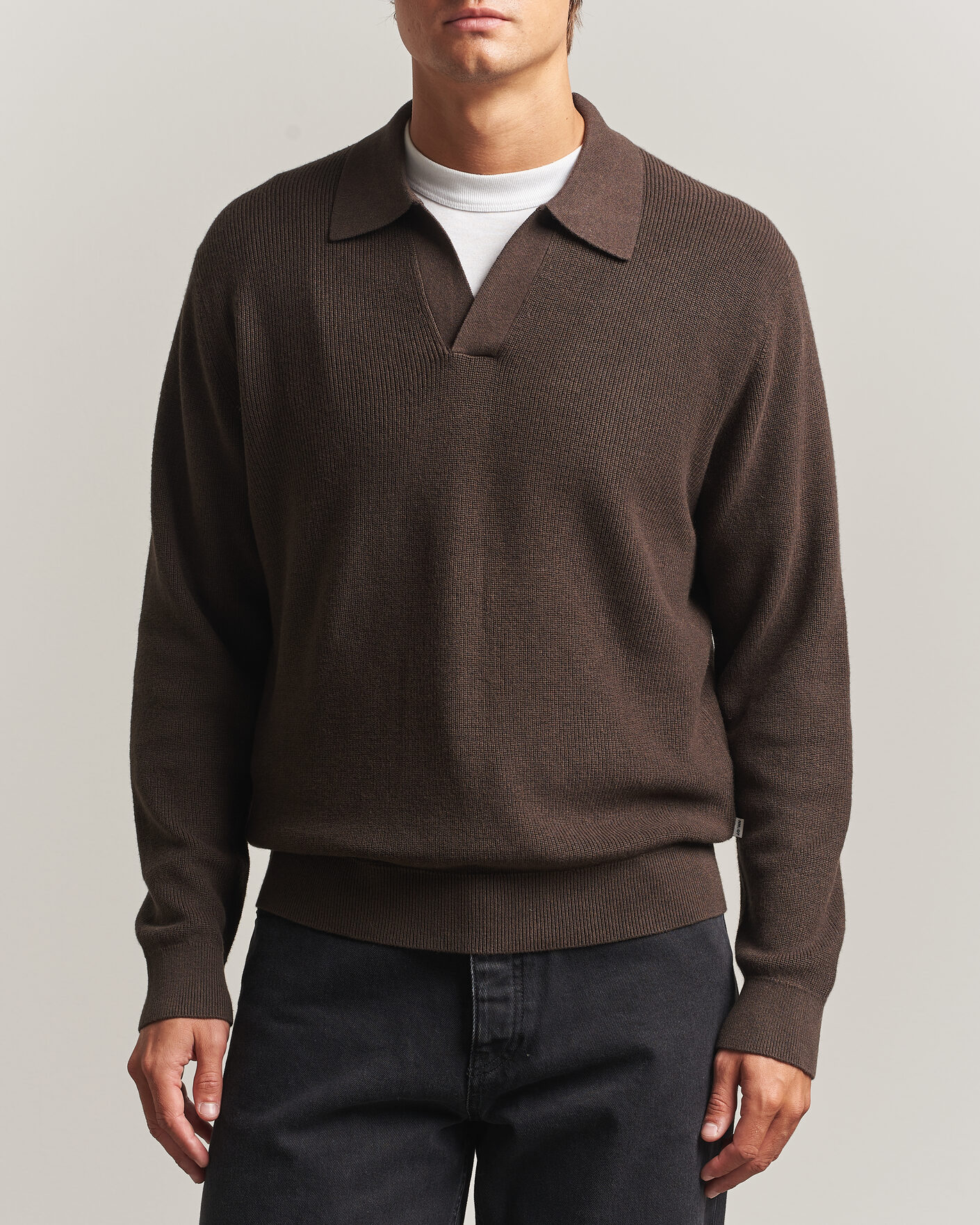 Herre | Trøjer | NN07 | Hope Cotton/Cashmere Rib Knitted Polo Brown