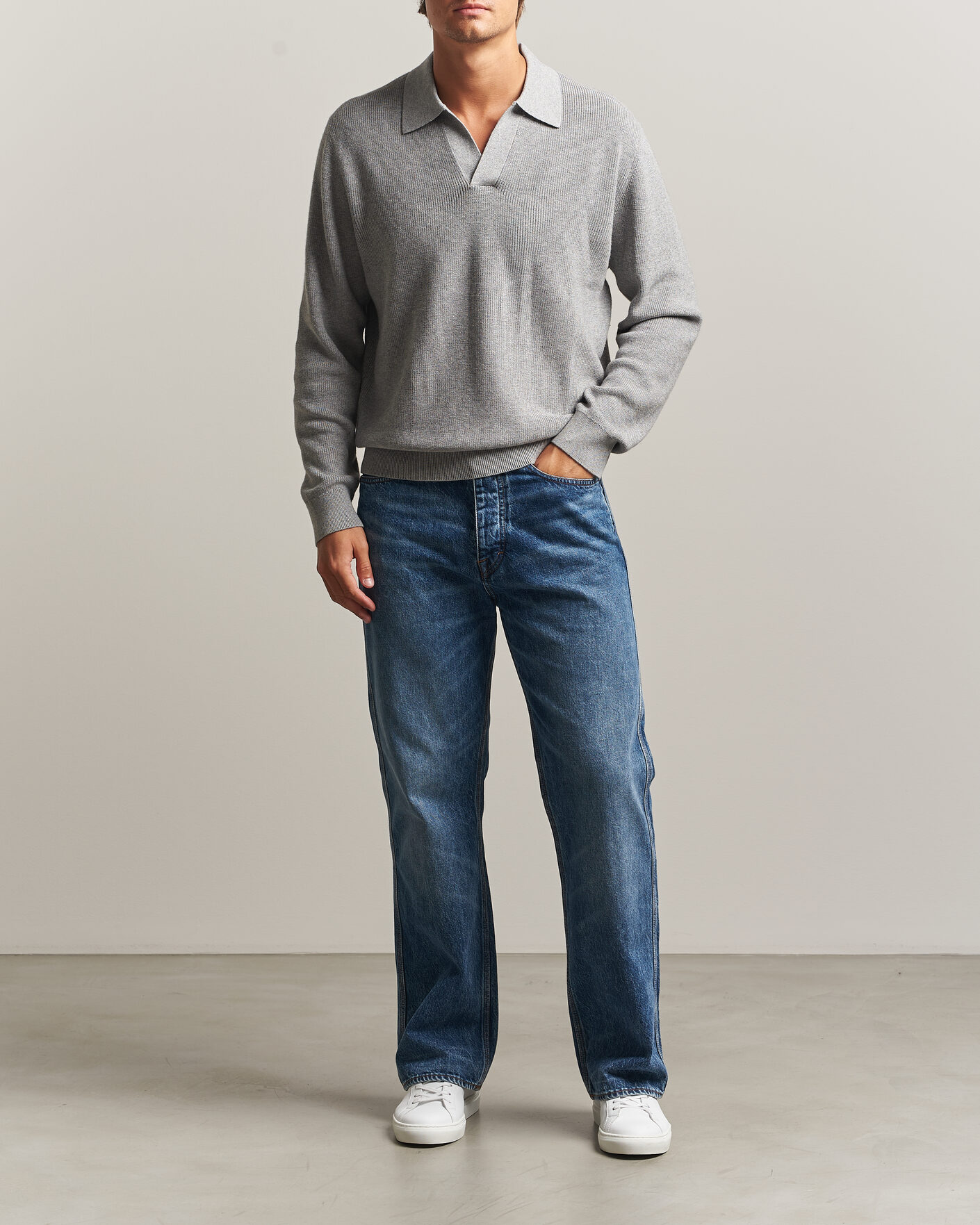 Herre | Trøjer | NN07 | Hope Cotton/Cashmere Rib Knitted Polo Grey