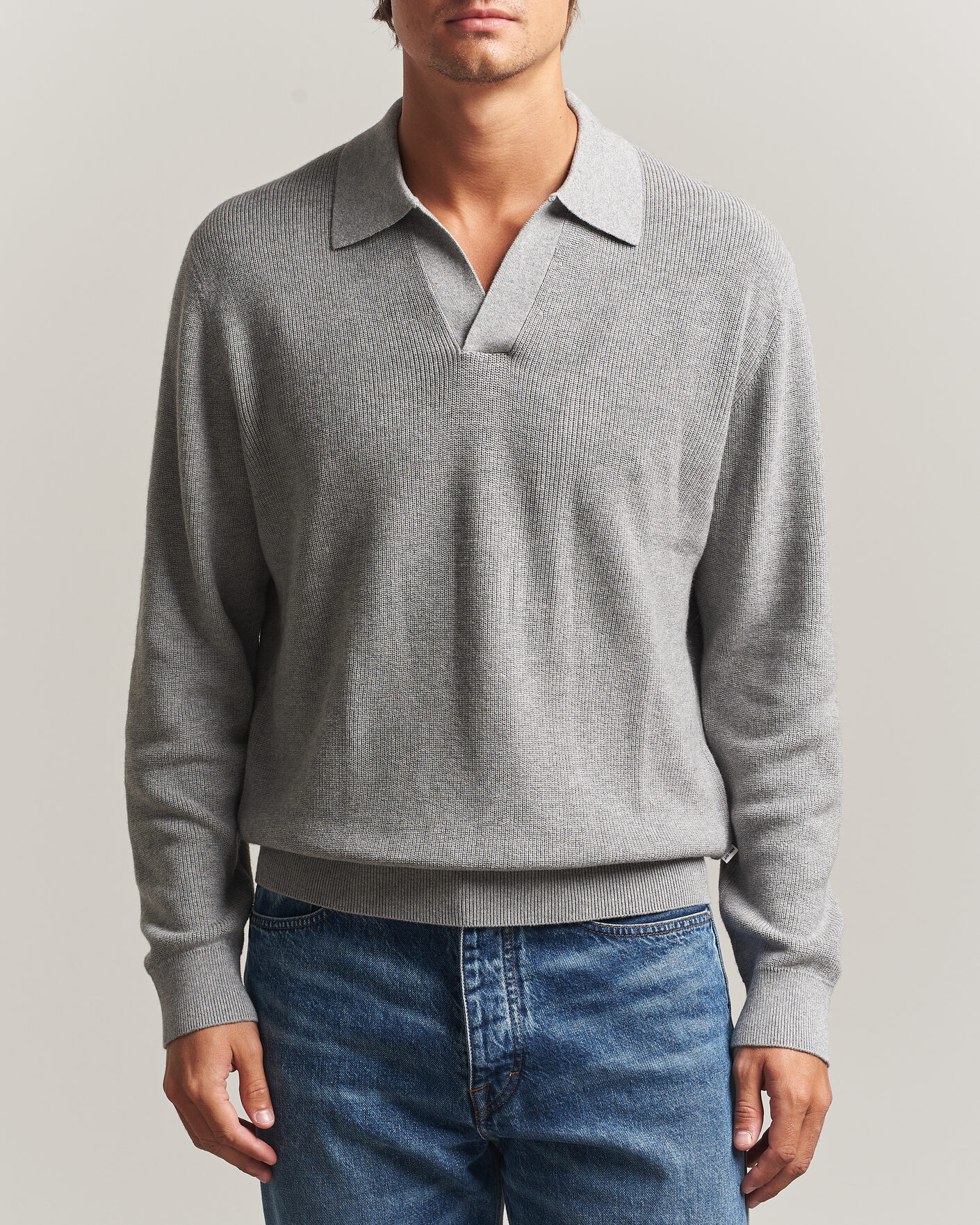 Herre | Trøjer | NN07 | Hope Cotton/Cashmere Rib Knitted Polo Grey