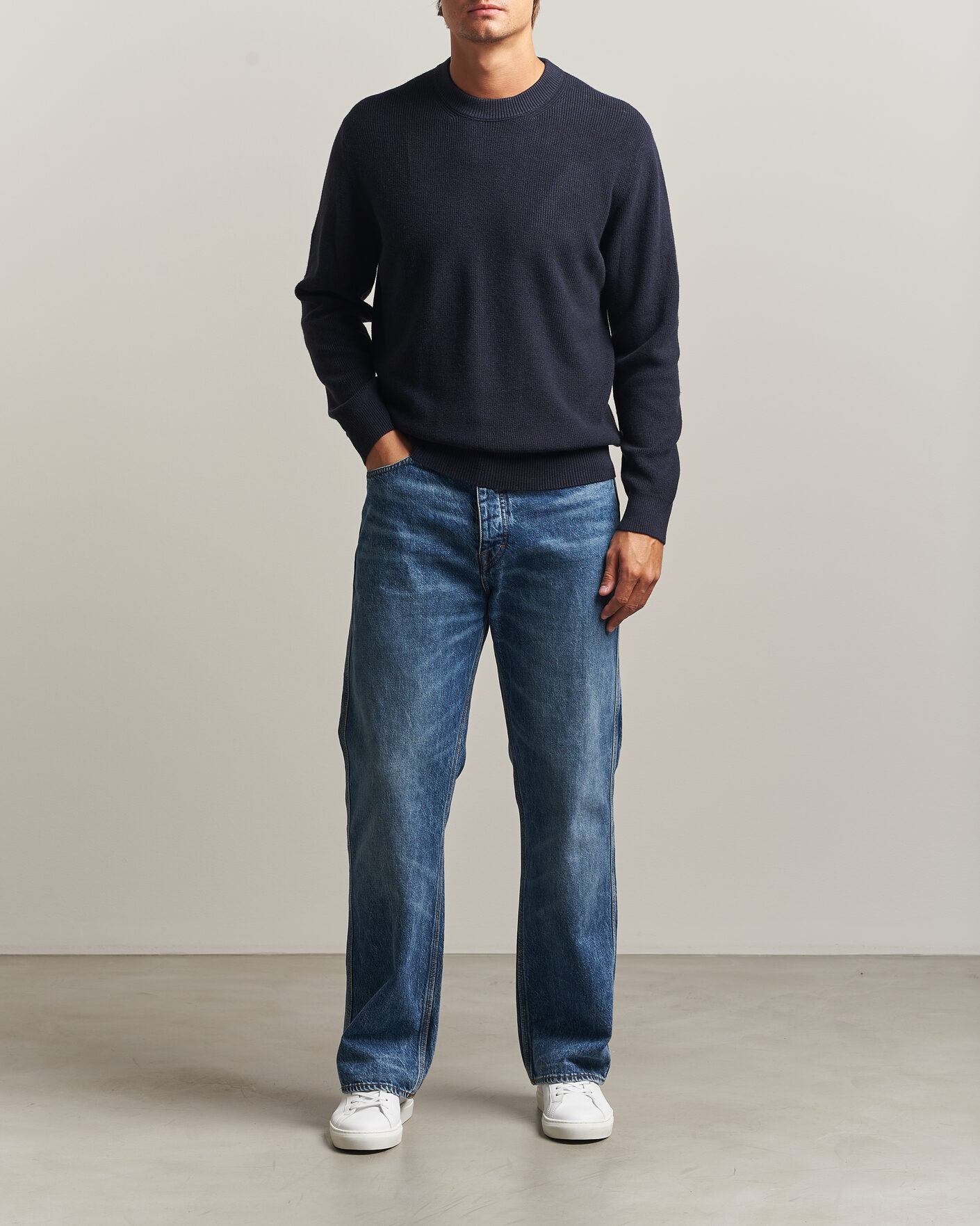 Herre | Trøjer | NN07 | Hope Cotton/Cashmere Rib Knitted Sweater Navy