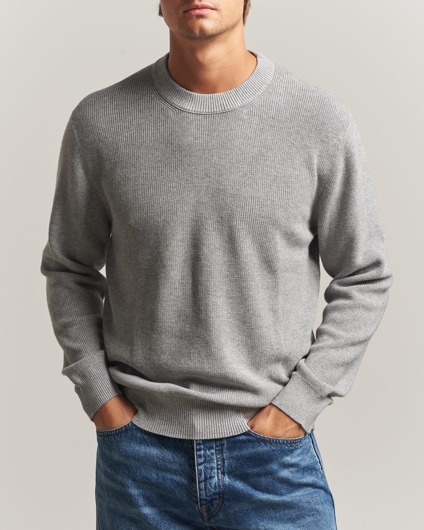 Herre | Trøjer | NN07 | Hope Cotton/Cashmere Rib Knitted Sweater Grey
