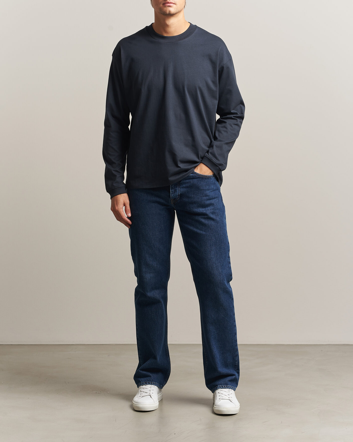Herre | T-Shirts | NN07 | Lionel Suvin Cotton Long Sleeve T-Shirt Deep Navy
