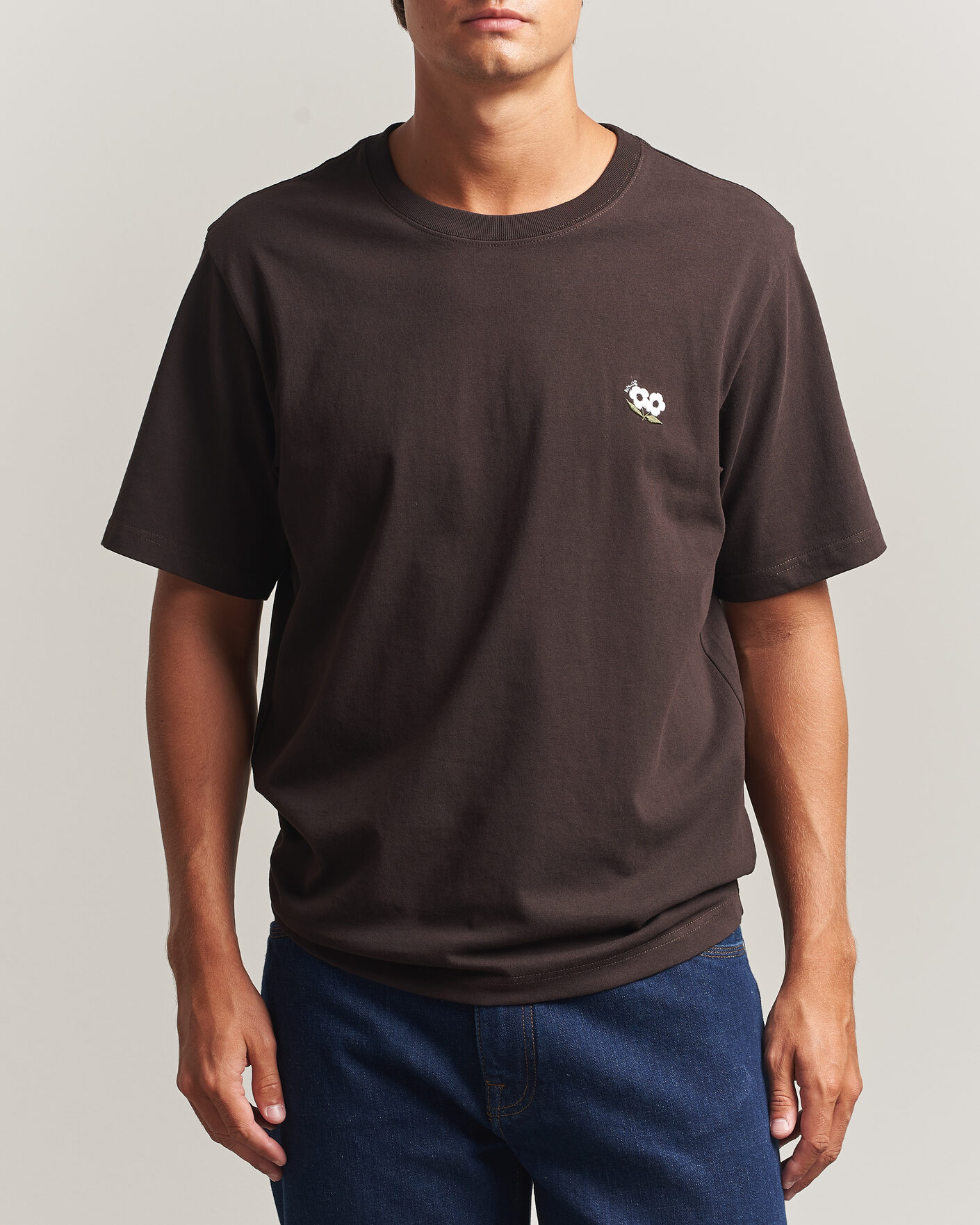 Herre | T-Shirts | NN07 | Jett Embroidered Crew Neck T-Shirt Deep Truffle