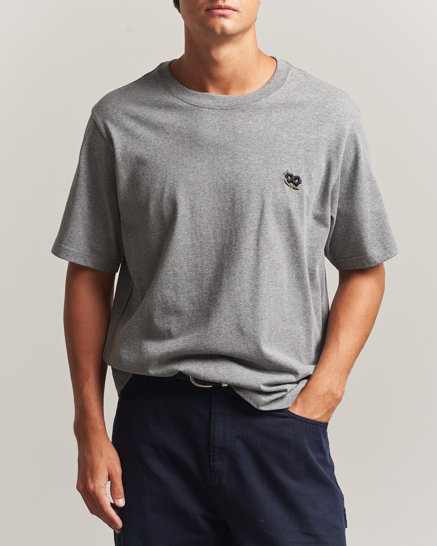 Herre | T-Shirts | NN07 | Jett Embroidered Crew Neck T-Shirt Grey Melange