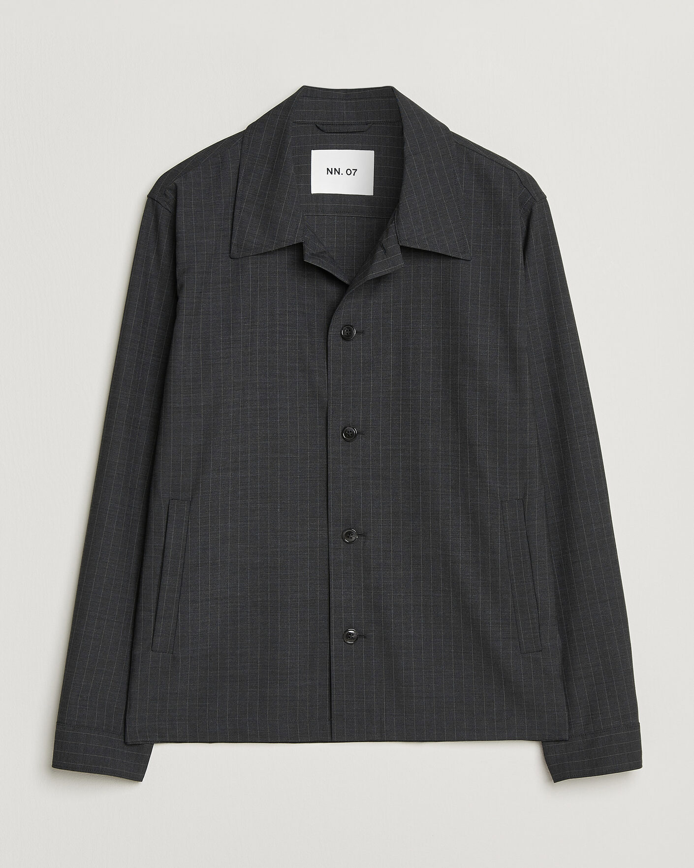 Herre | Skjorter | NN07 | Zander Wool Pinstriped Overshirt Dark Grey