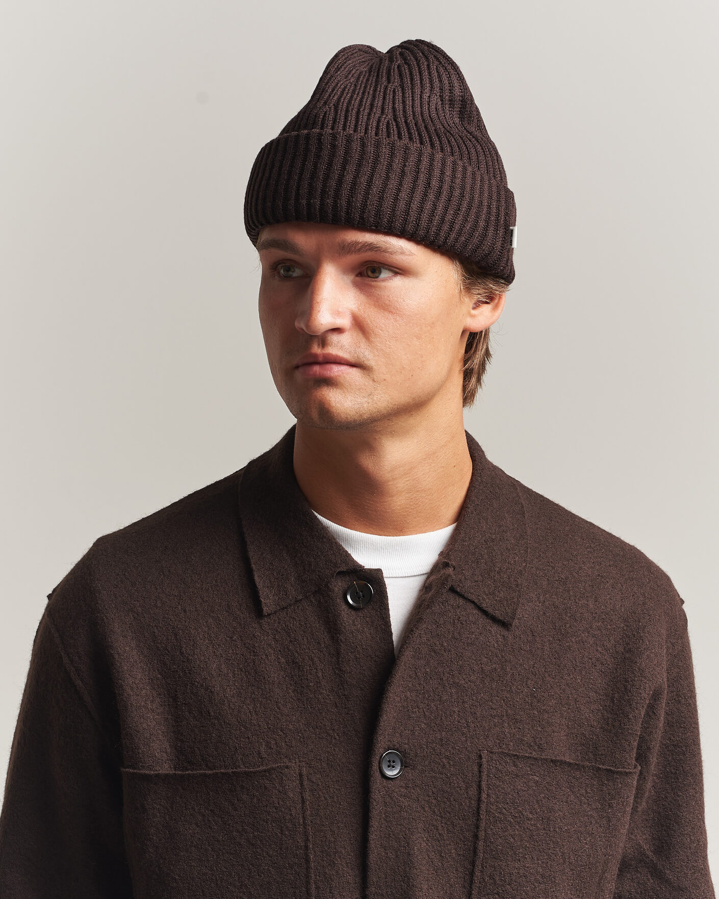 Herre | Huer | NN07 | Wool Rib Hat Deep Truffle