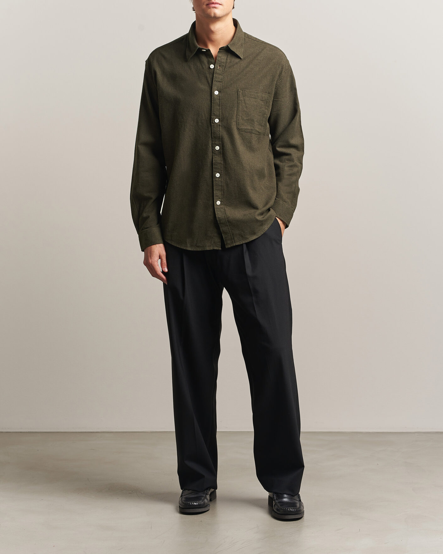 Herre | Skjorter | NN07 | Dino Brushed Flannel Shirt Dark Army