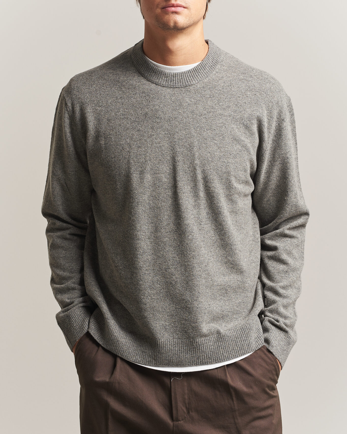 Herre | Trøjer | NN07 | Raz Lambswool Knitted Sweater Grey Melange