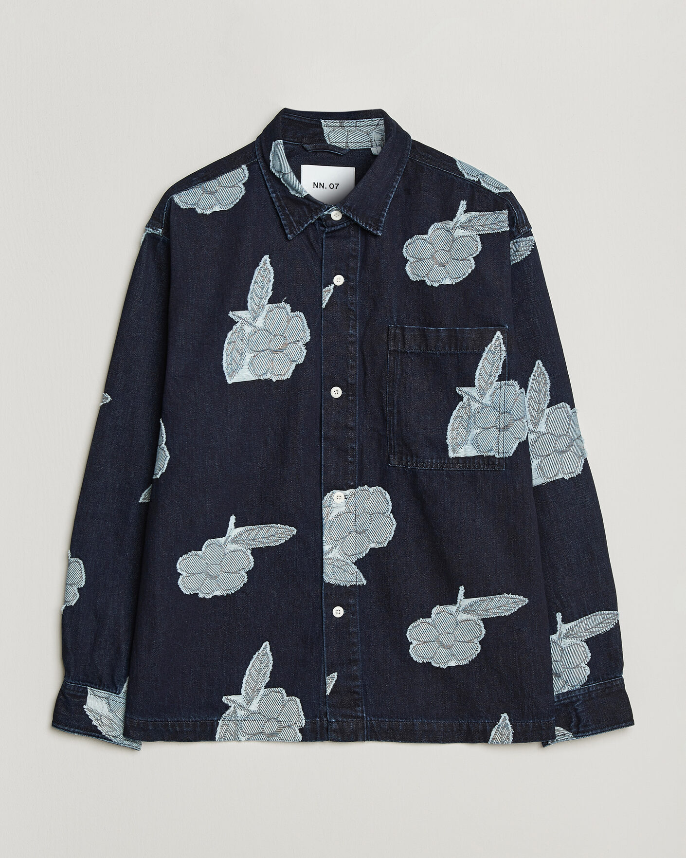 Herre | Skjorter | NN07 | Adwin Fil‑coupé Jacquard Denim Overshirt Dark Blue