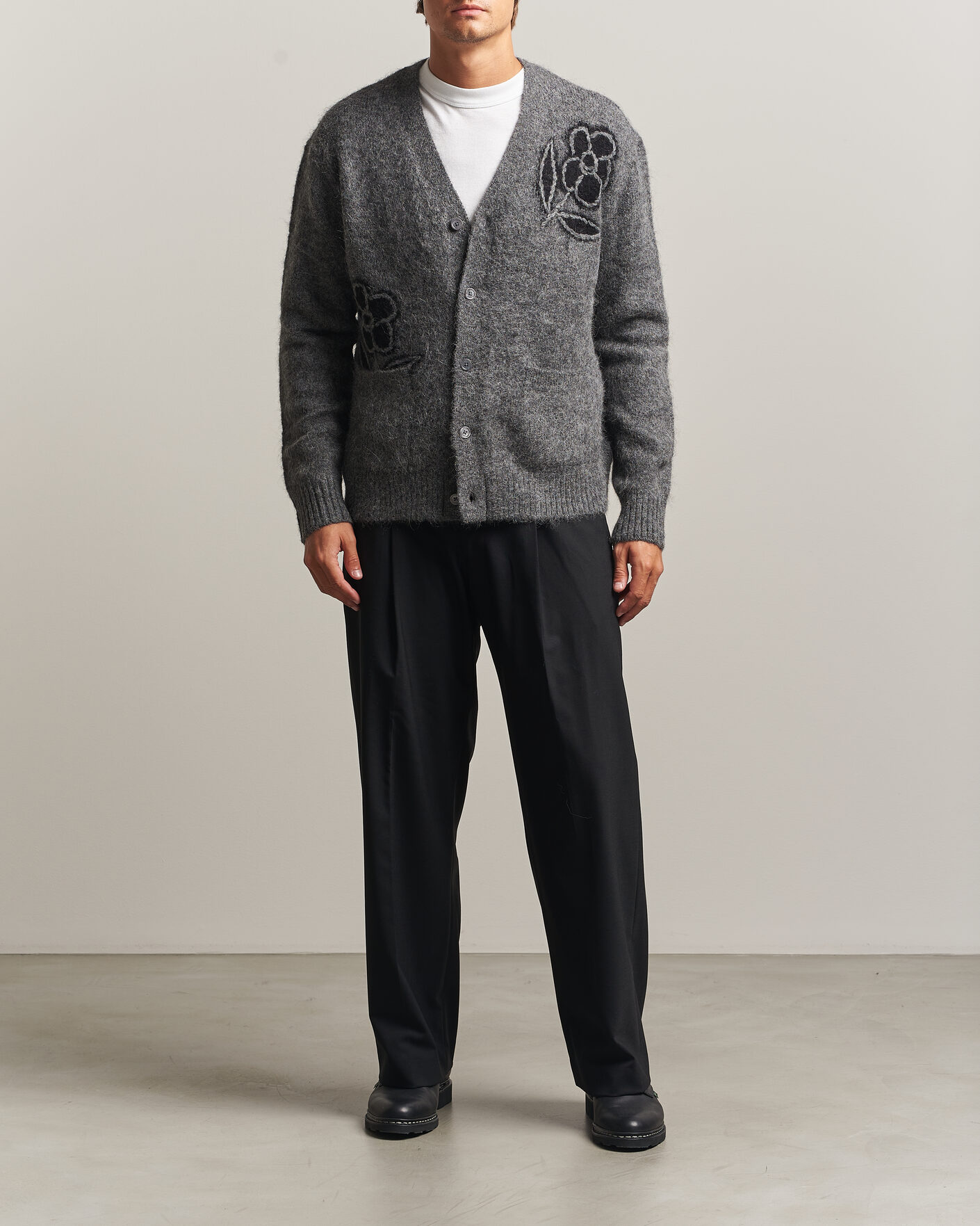 Herre | Trøjer | NN07 | Kyle Alpaca Knitted Cardigan Dark Grey Melange