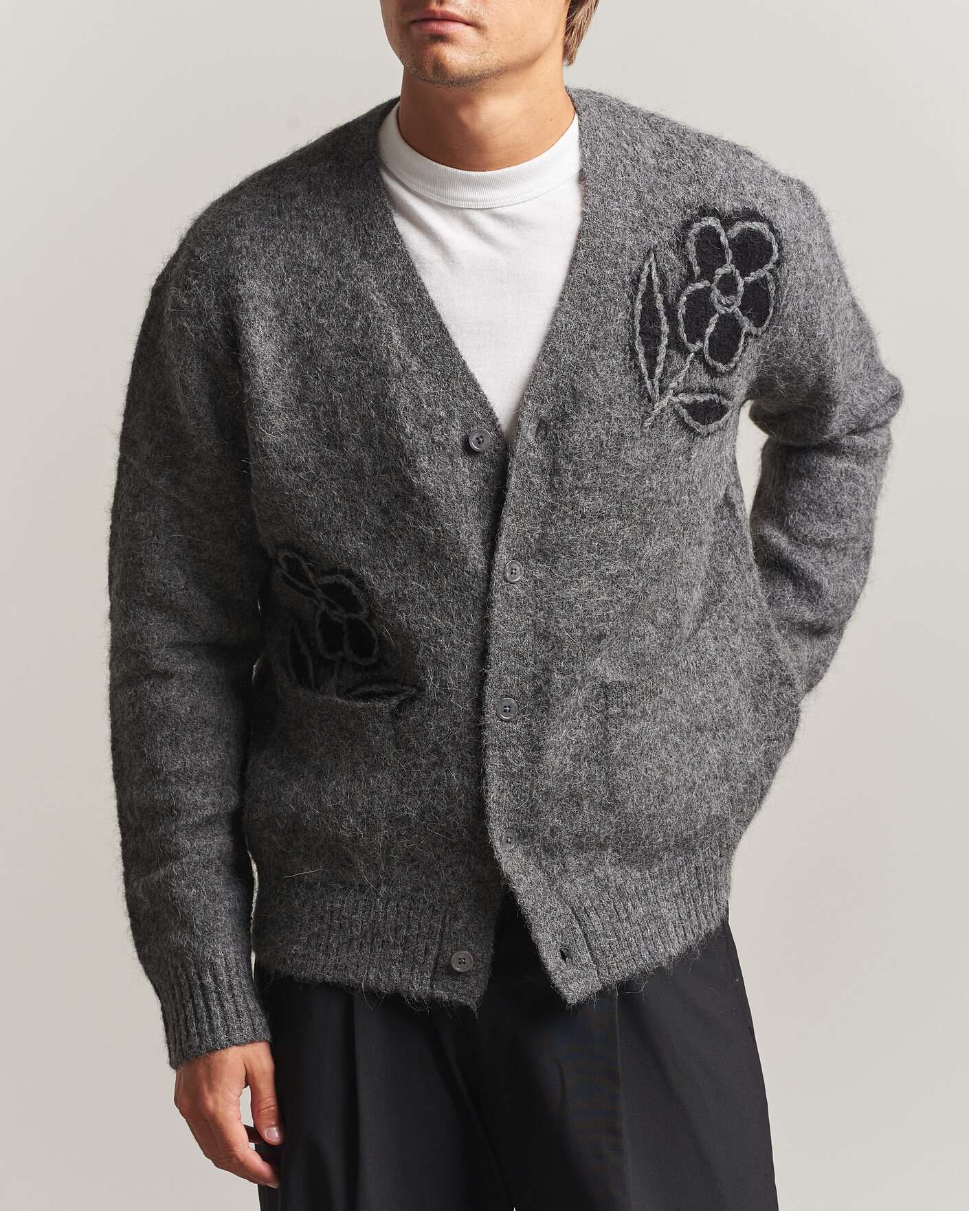 Herre | Trøjer | NN07 | Kyle Alpaca Knitted Cardigan Dark Grey Melange
