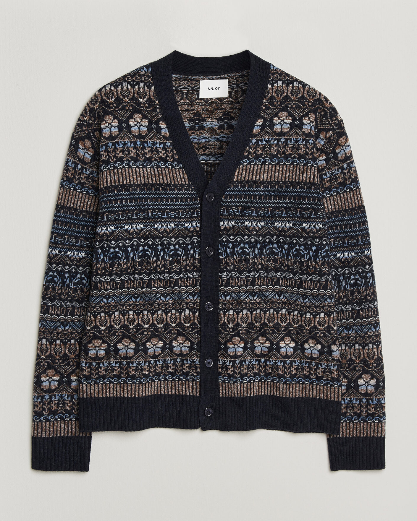 Herre | Trøjer | NN07 | Tobias Fairisle Wool Knitted Cardigan Navy Blue