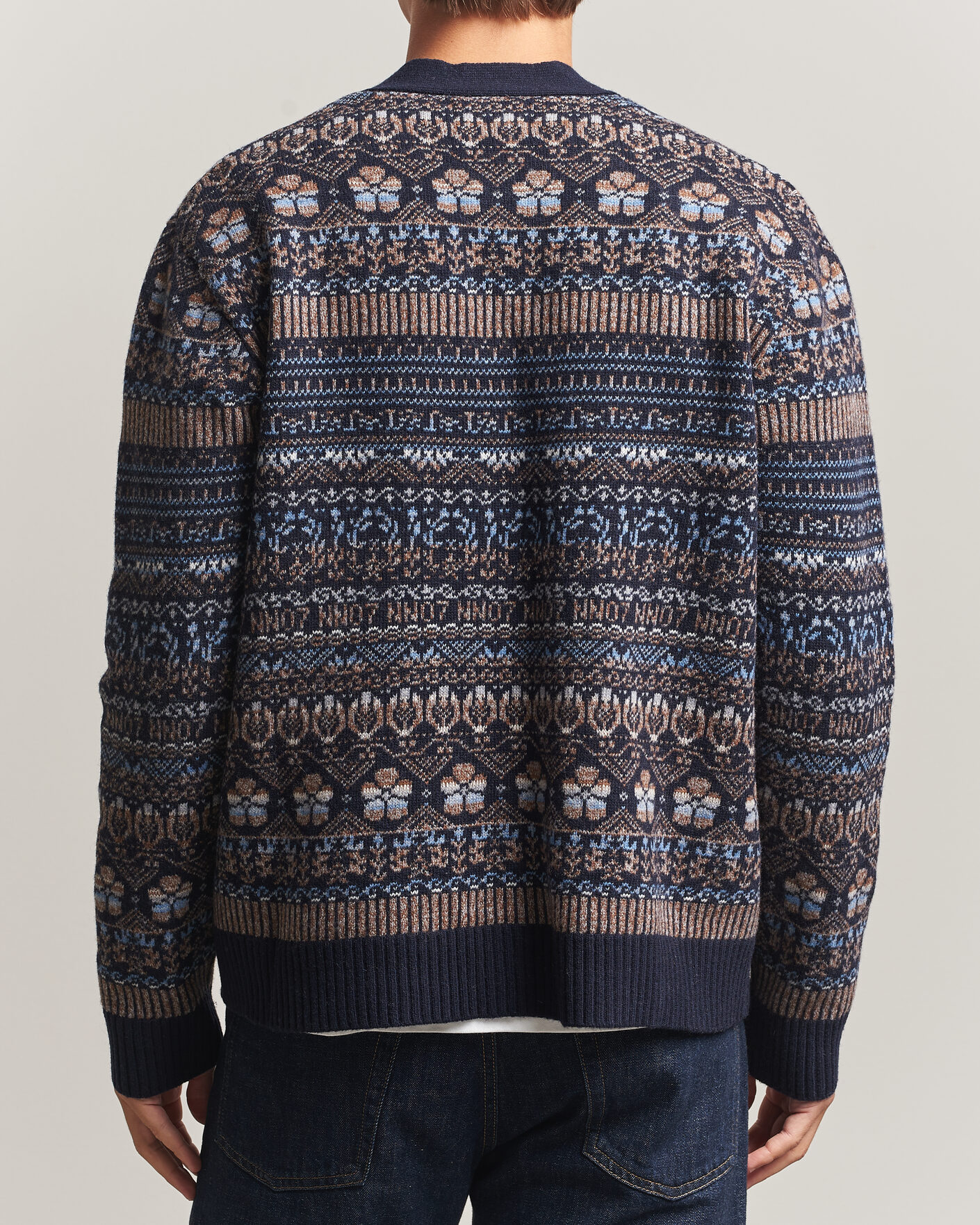 Herre | Trøjer | NN07 | Tobias Fairisle Wool Knitted Cardigan Navy Blue