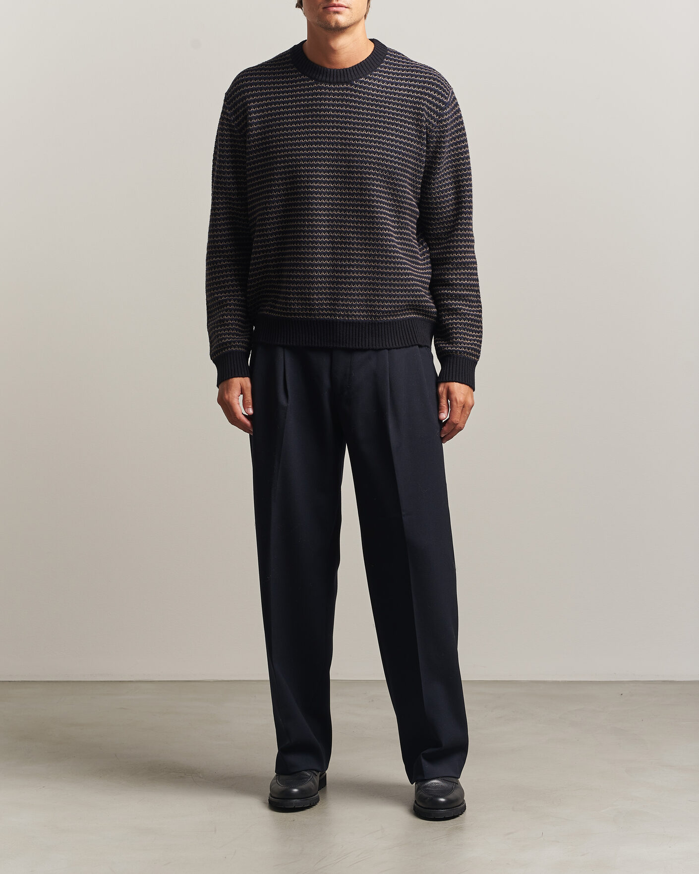 Herre | Trøjer | NN07 | Russell Cotton/Wool Structured Sweater Navy Blue