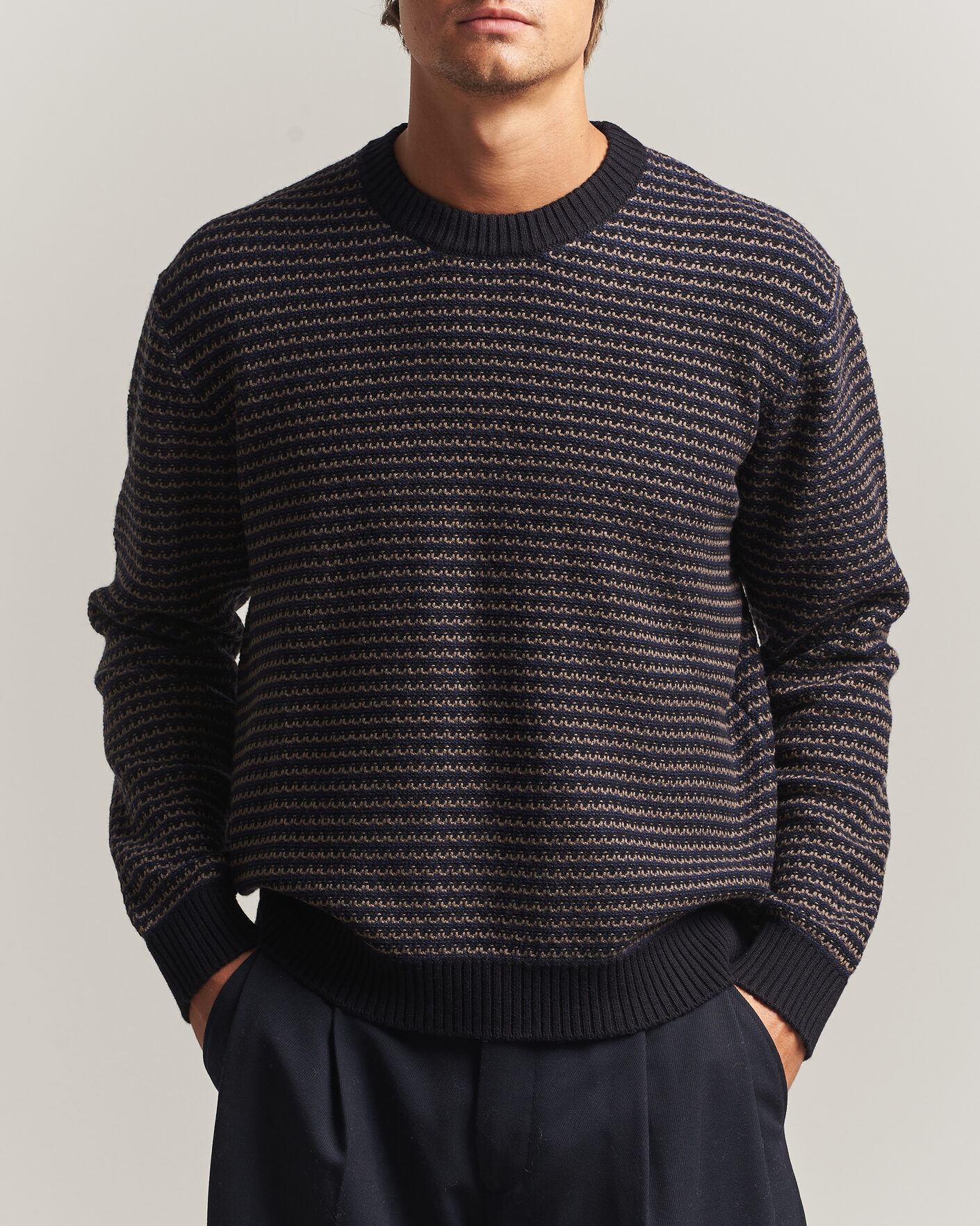 Herre | Trøjer | NN07 | Russell Cotton/Wool Structured Sweater Navy Blue