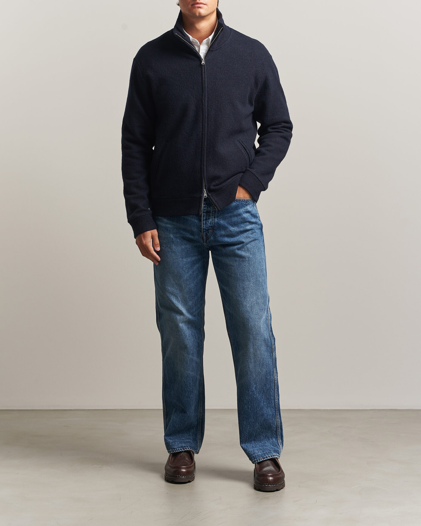 Herre | Trøjer | NN07 | Soft Boiled Wool Full Zip Navy Blue