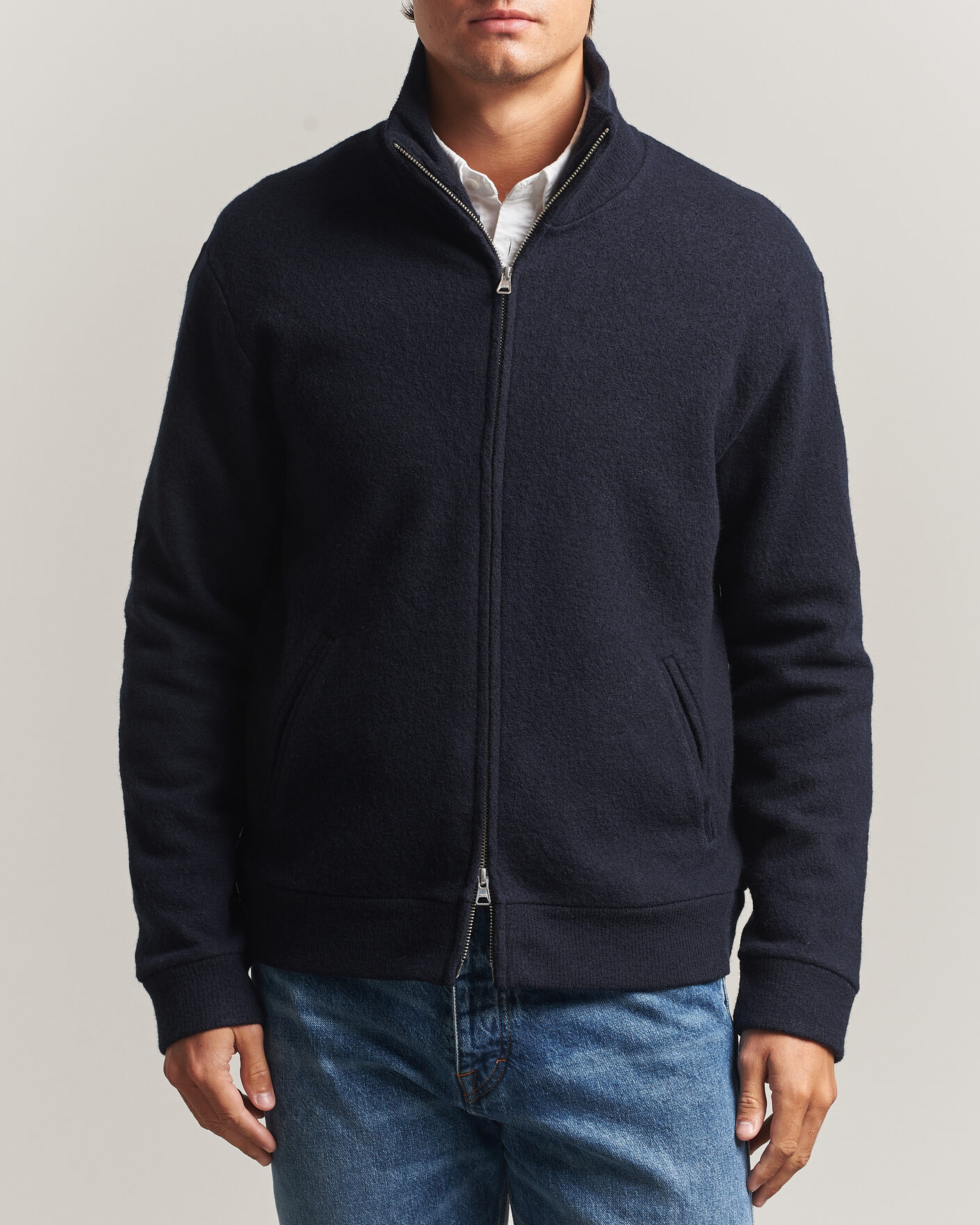 Herre | Trøjer | NN07 | Soft Boiled Wool Full Zip Navy Blue