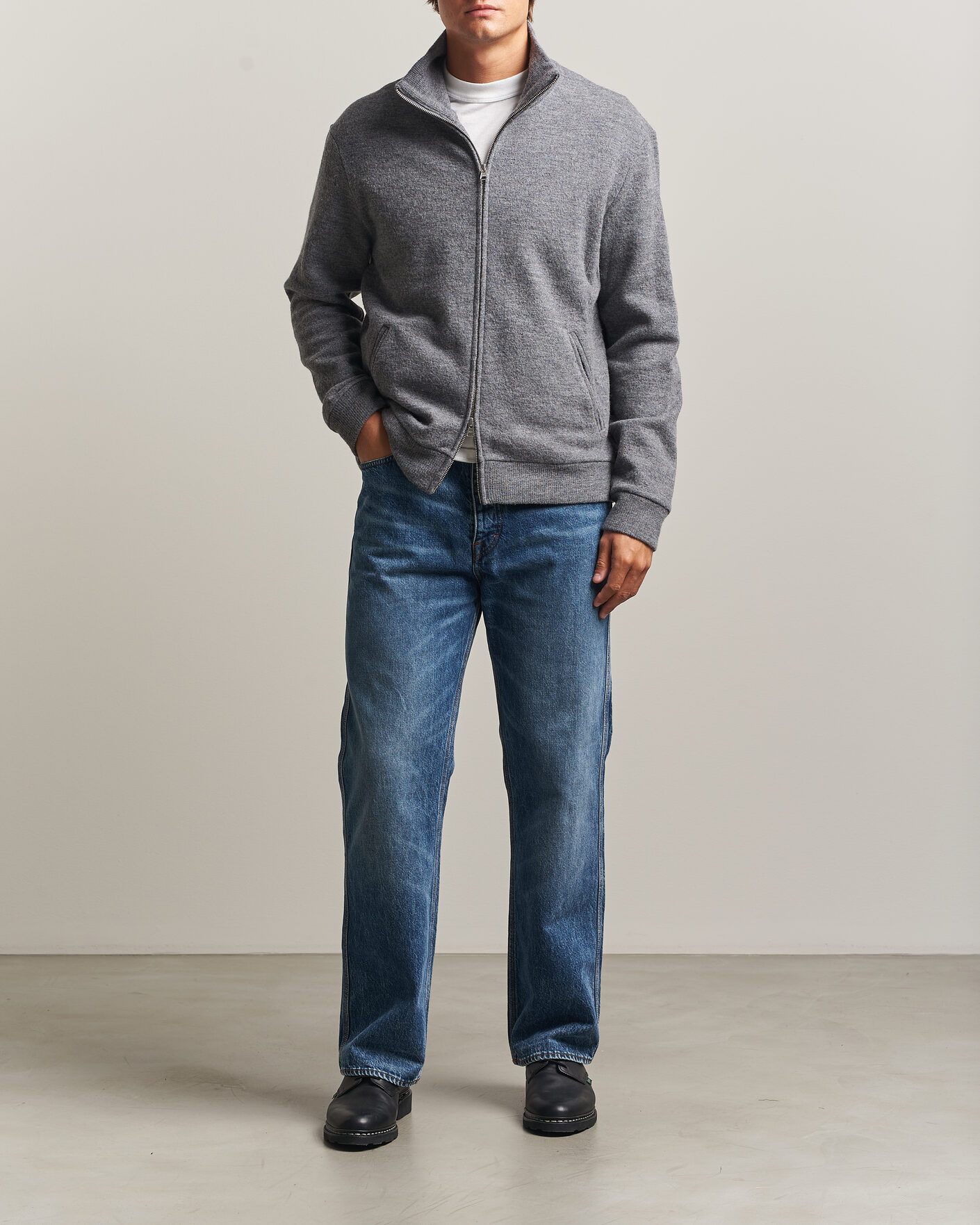 Herre | Trøjer | NN07 | Soft Boiled Wool Full Zip Dark Grey Melange